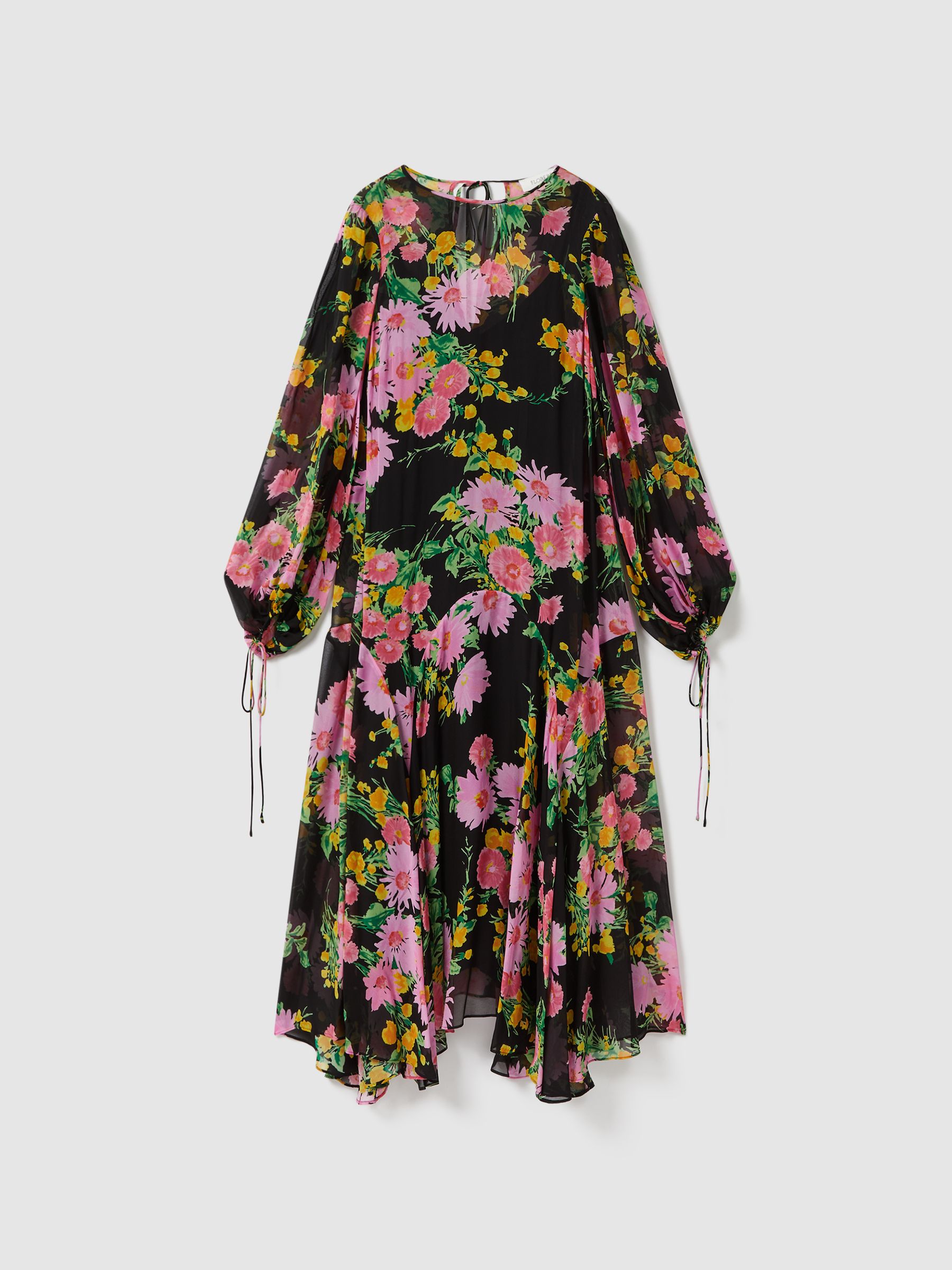 Florere Sheer Asymmetric Midi Dress in Pink/Black - Image 3 of 7