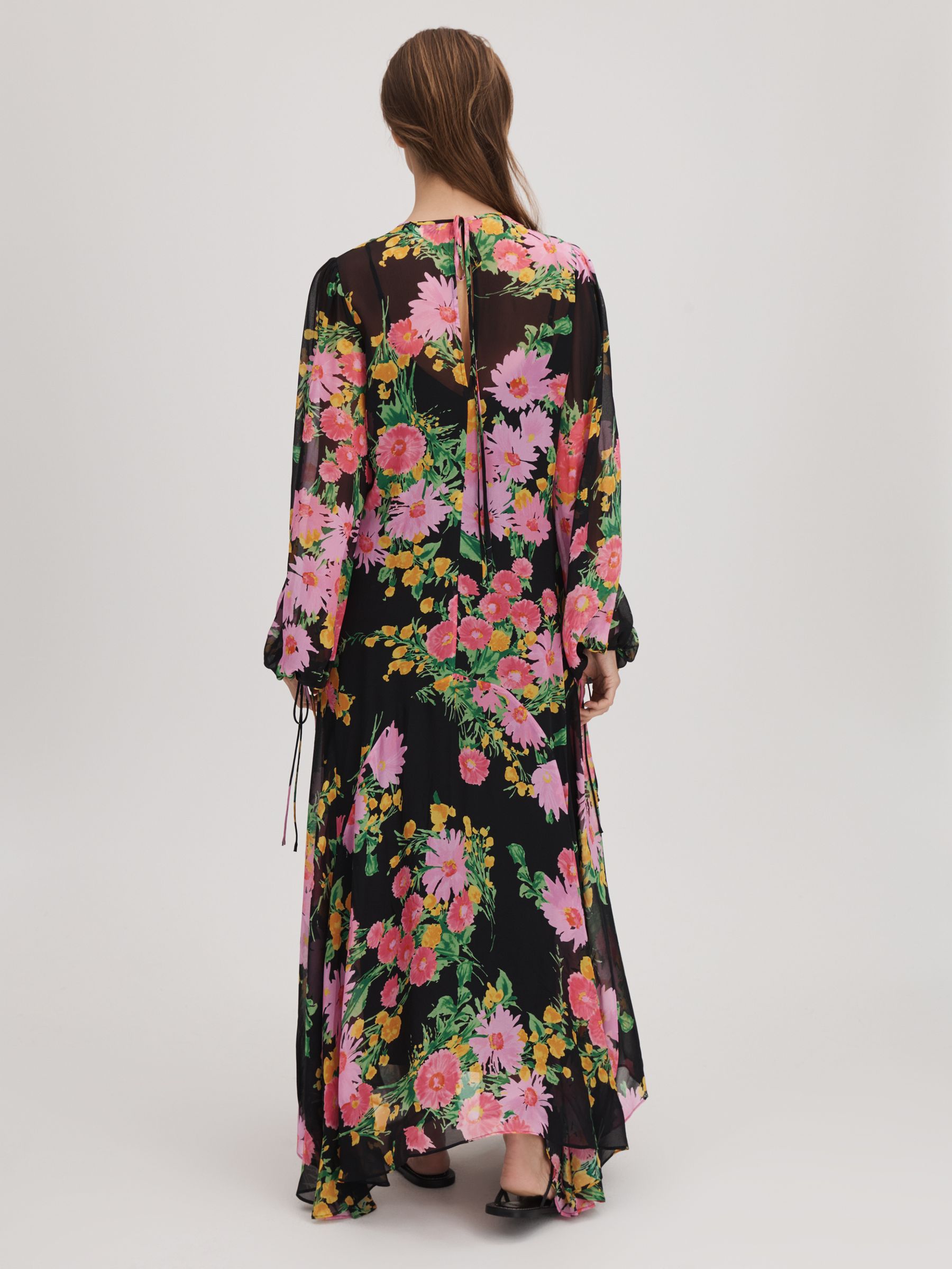Florere Sheer Asymmetric Midi Dress in Pink/Black - Image 6 of 7