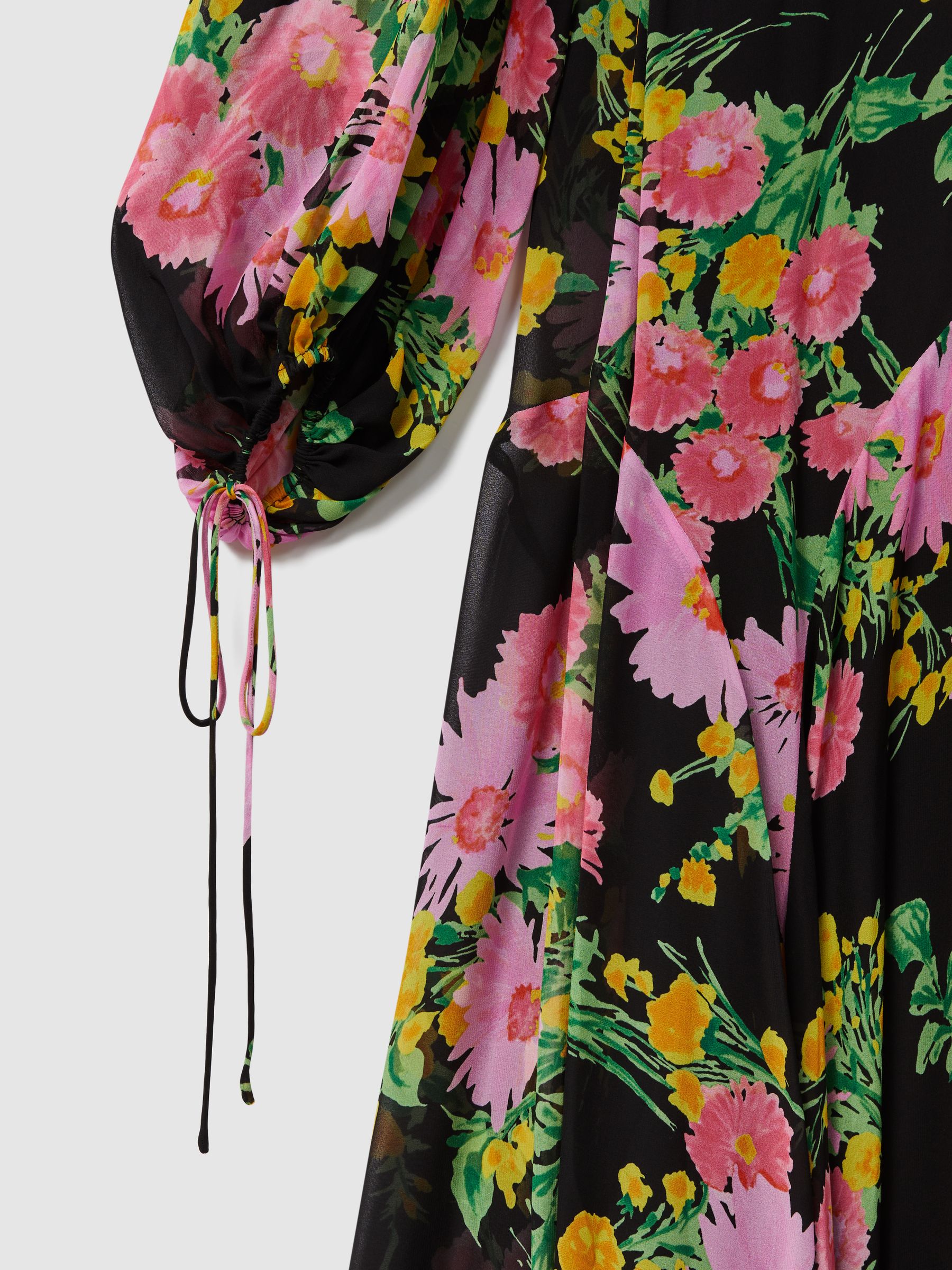 Florere Sheer Asymmetric Midi Dress in Pink/Black - Image 7 of 7