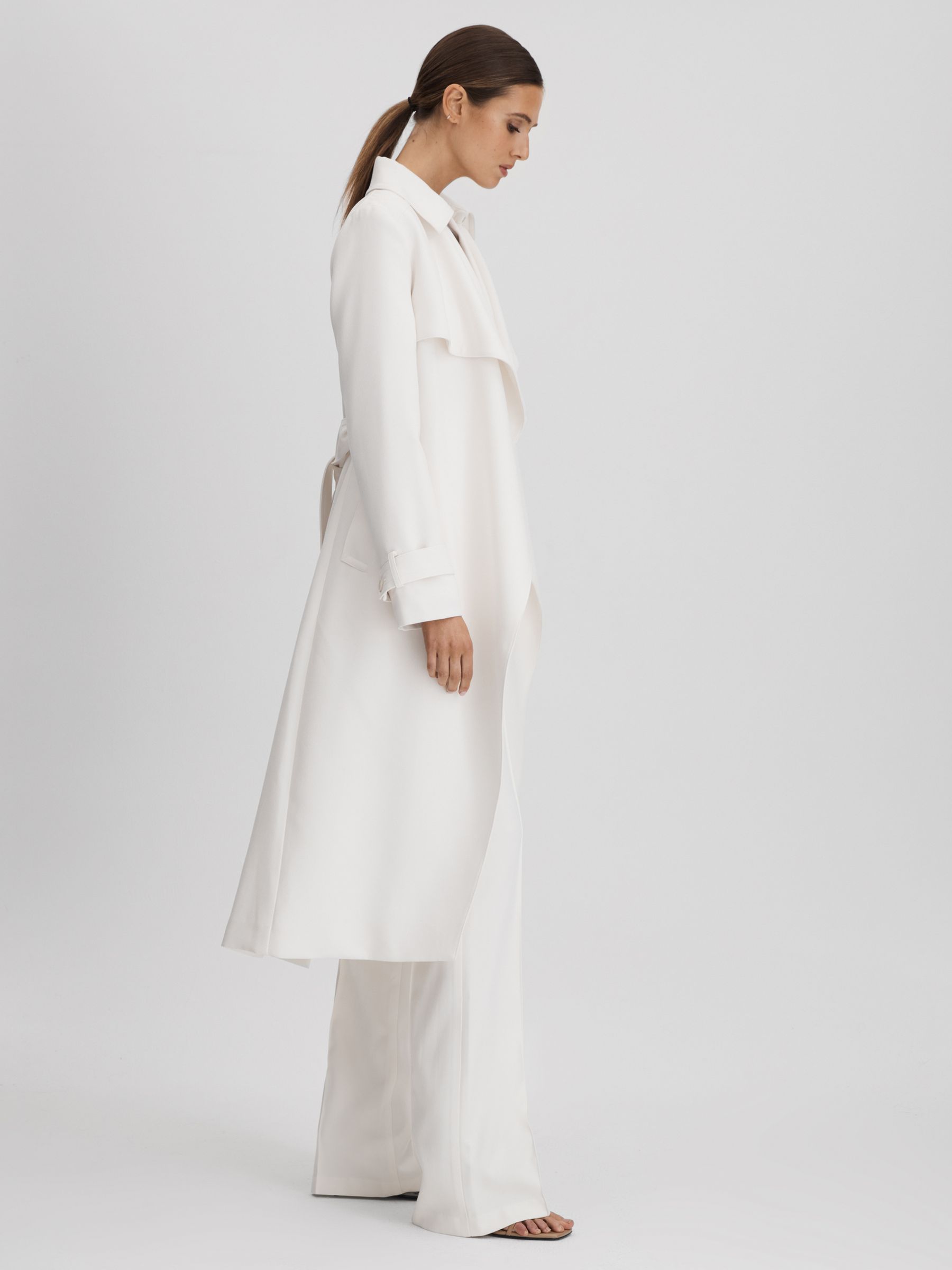 Petite Double Breasted Belted Trench Coat in White - Image 1 of 6