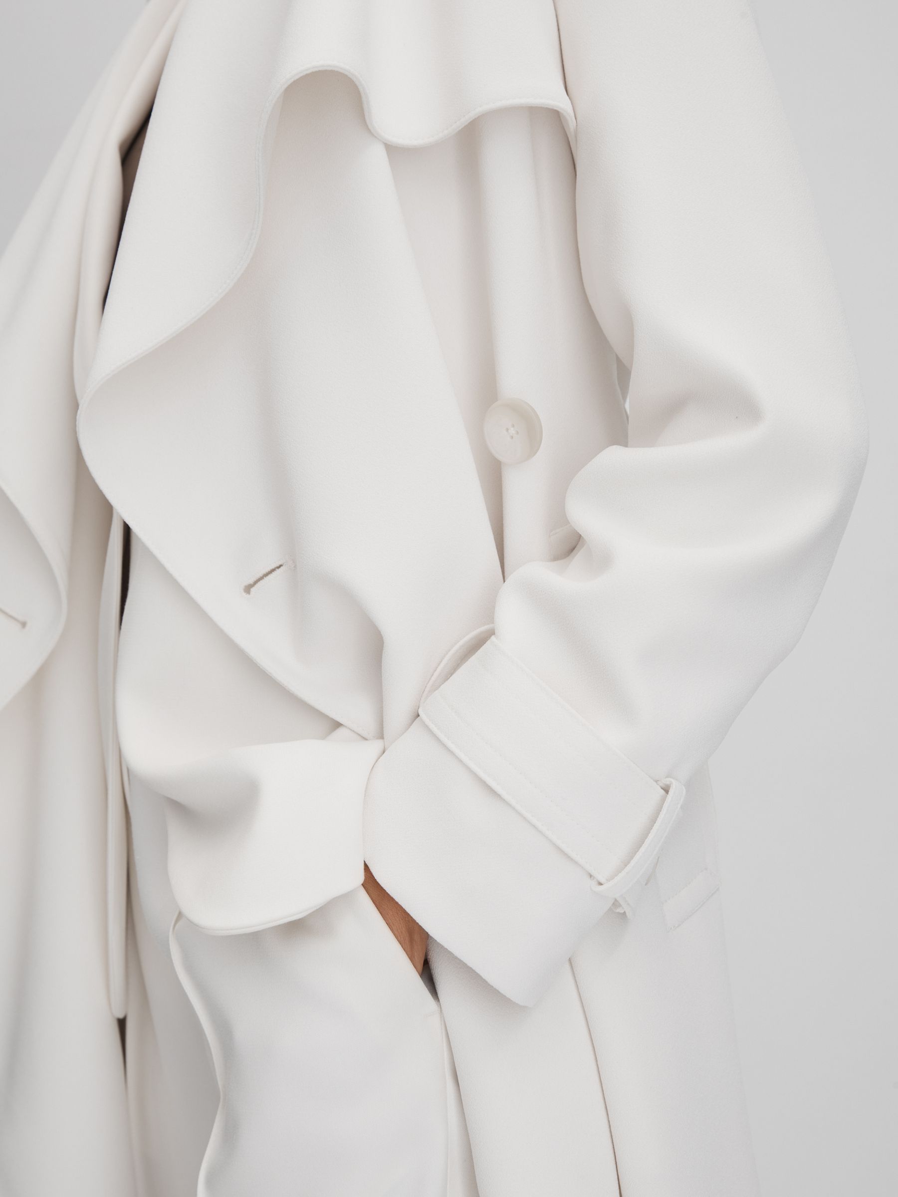 Petite Double Breasted Belted Trench Coat in White - Image 4 of 6