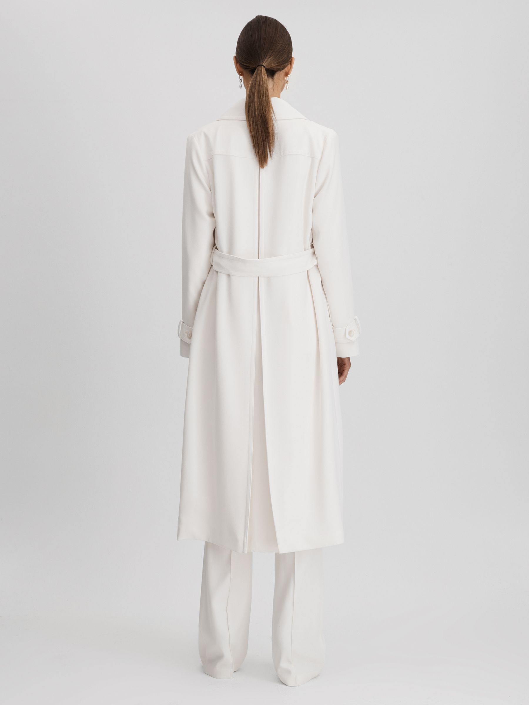 Petite Double Breasted Belted Trench Coat in White - Image 5 of 6