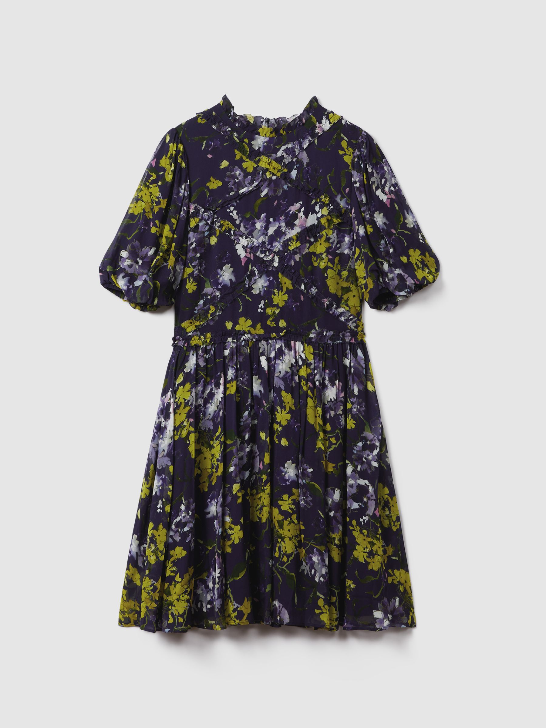 Florere Printed Puff Sleeve Mini Dress in Dark Purple - Image 2 of 6