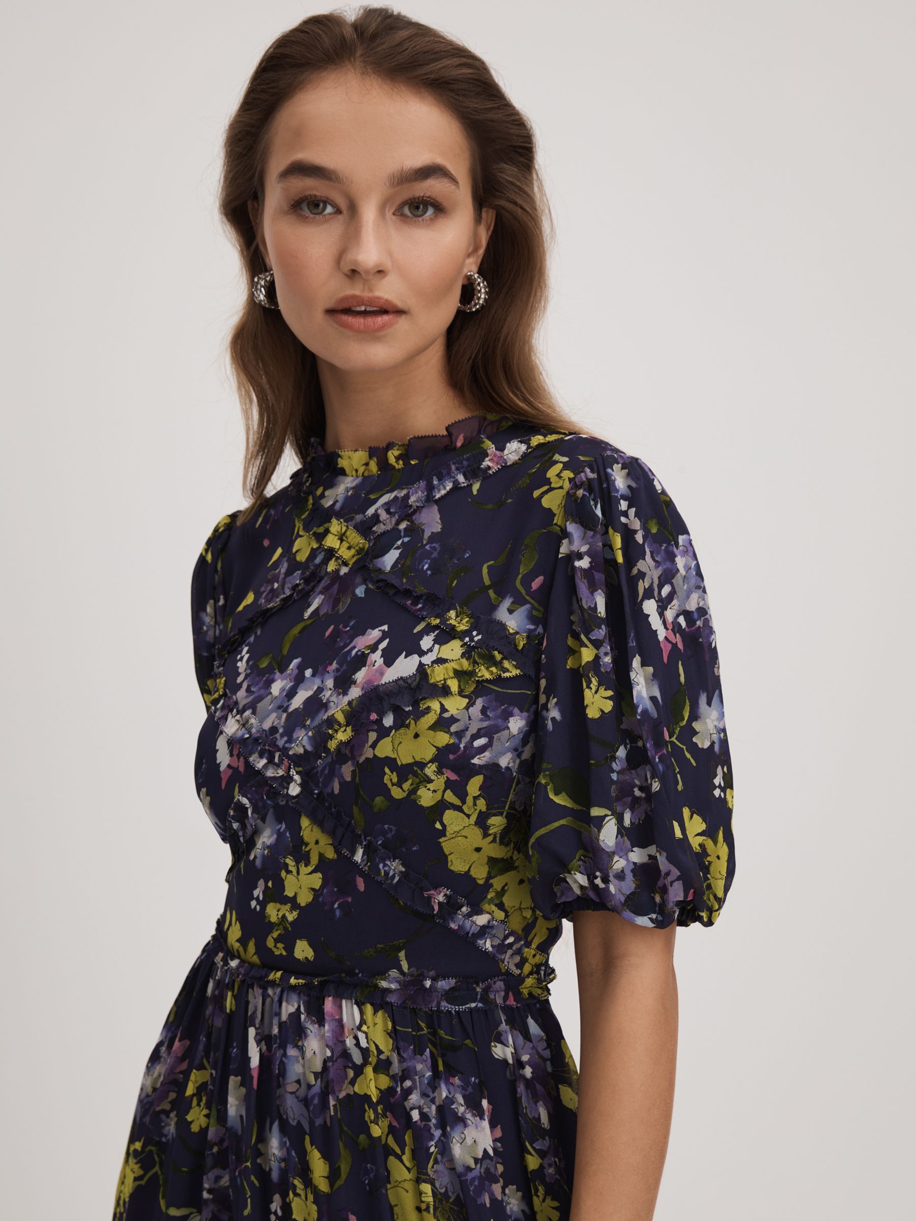 Florere Printed Puff Sleeve Mini Dress in Dark Purple - Image 3 of 6