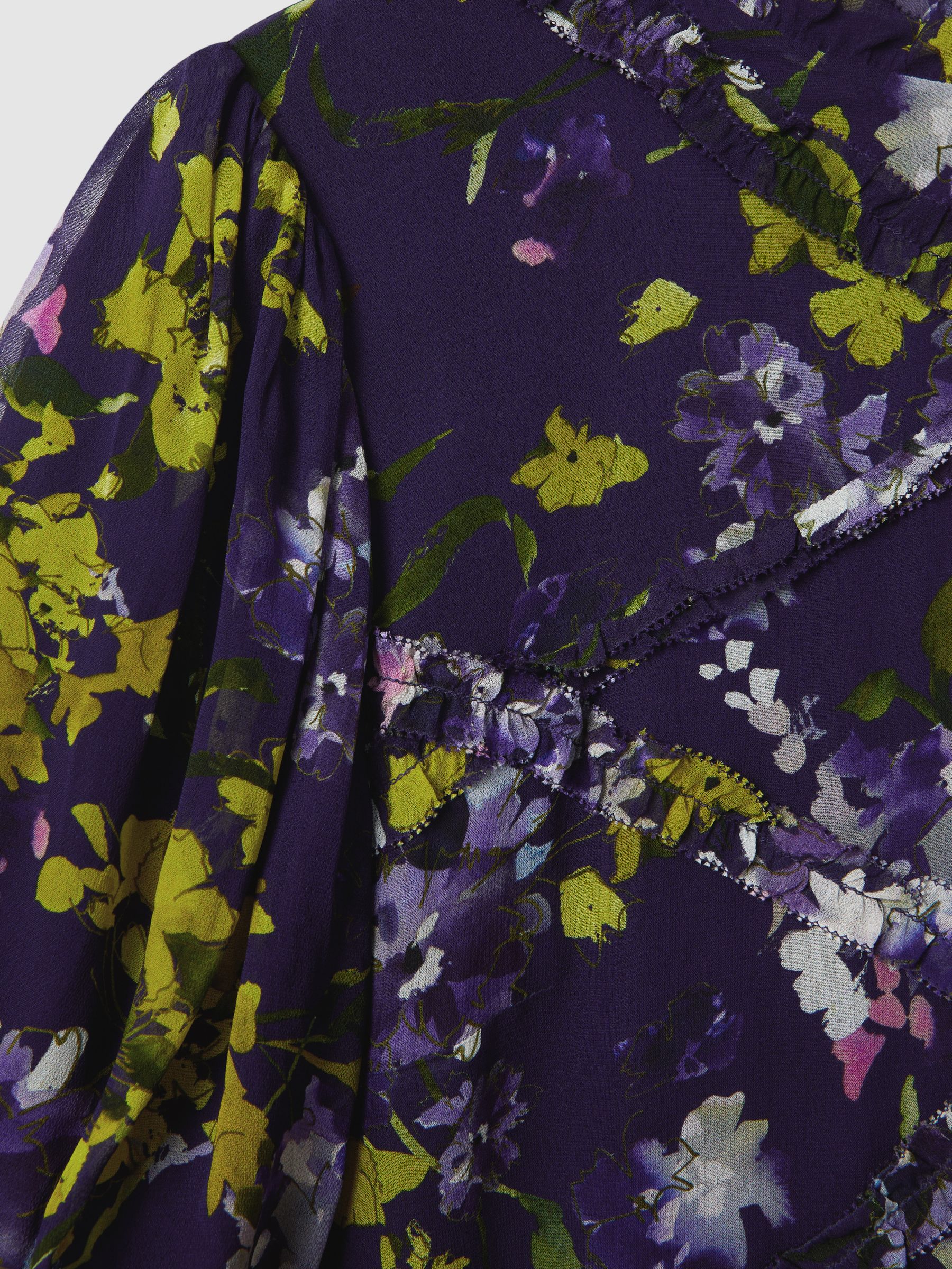 Florere Printed Puff Sleeve Mini Dress in Dark Purple - Image 6 of 6
