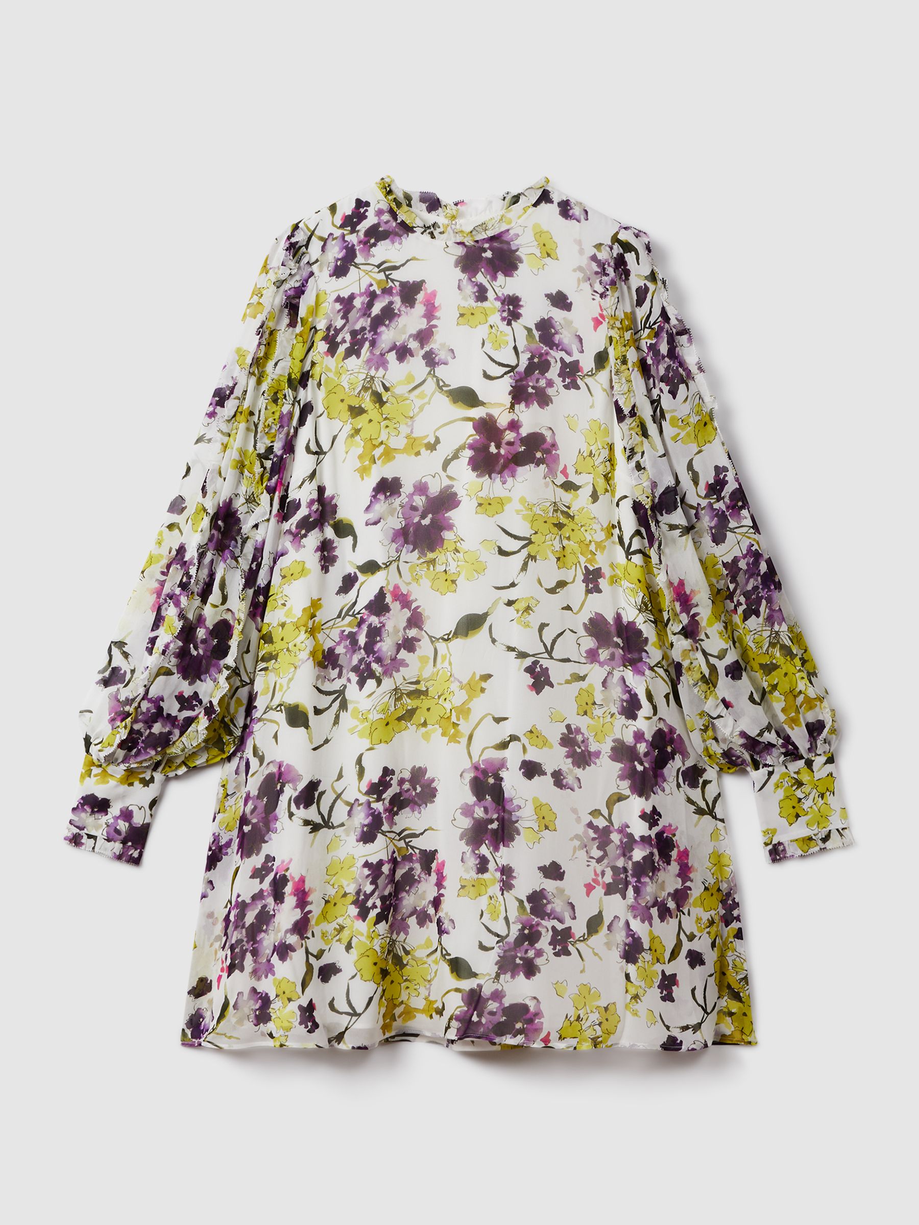 Florere Printed Blouson Sleeve Mini Dress in Ivory/Multi - Image 2 of 6