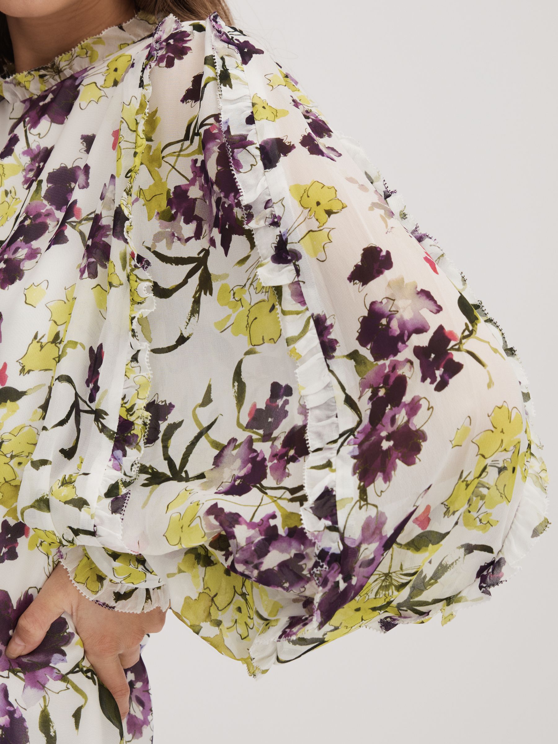 Florere Printed Blouson Sleeve Mini Dress in Ivory/Multi - Image 3 of 6