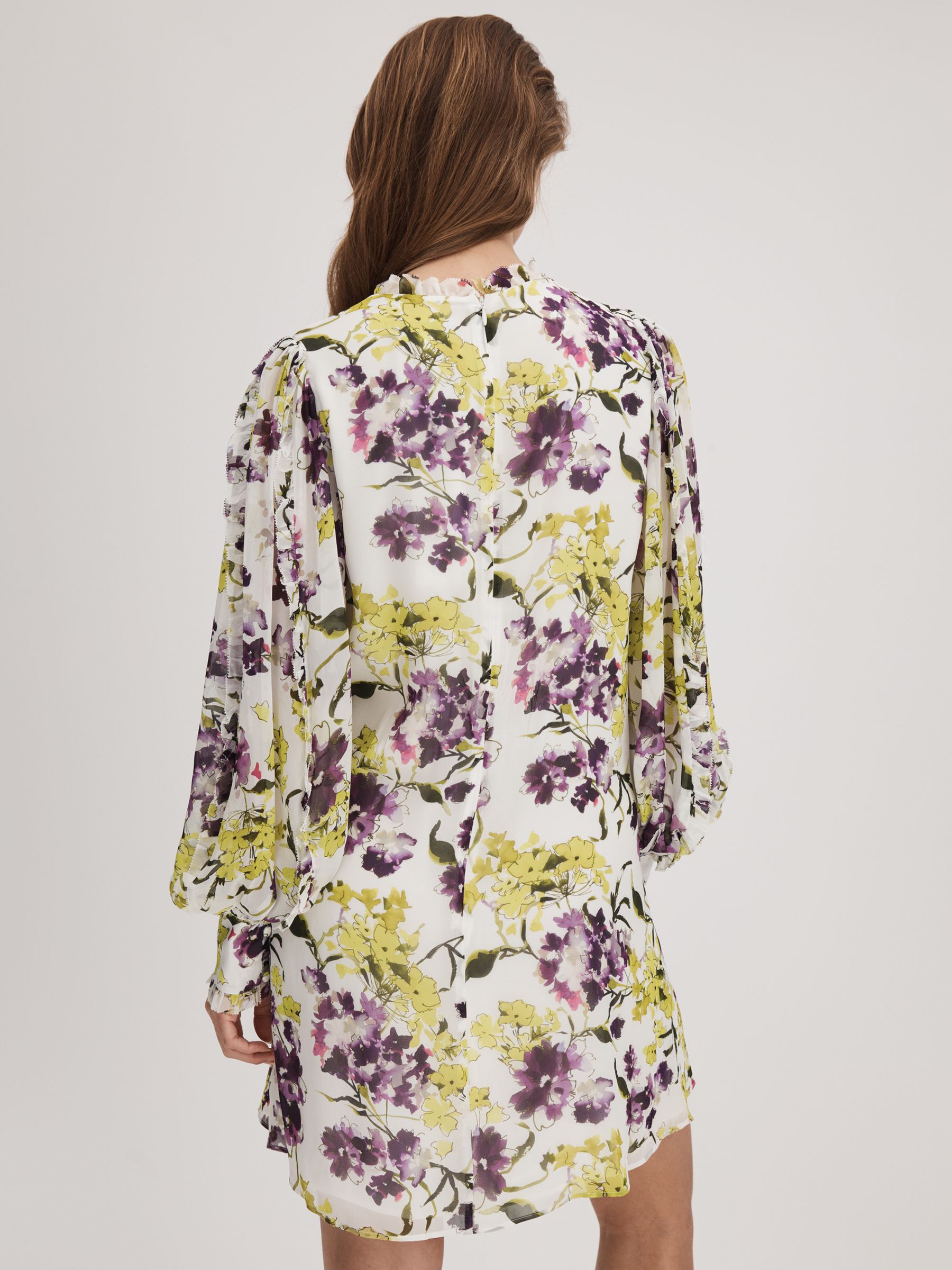 Florere Printed Blouson Sleeve Mini Dress in Ivory/Multi - Image 4 of 6