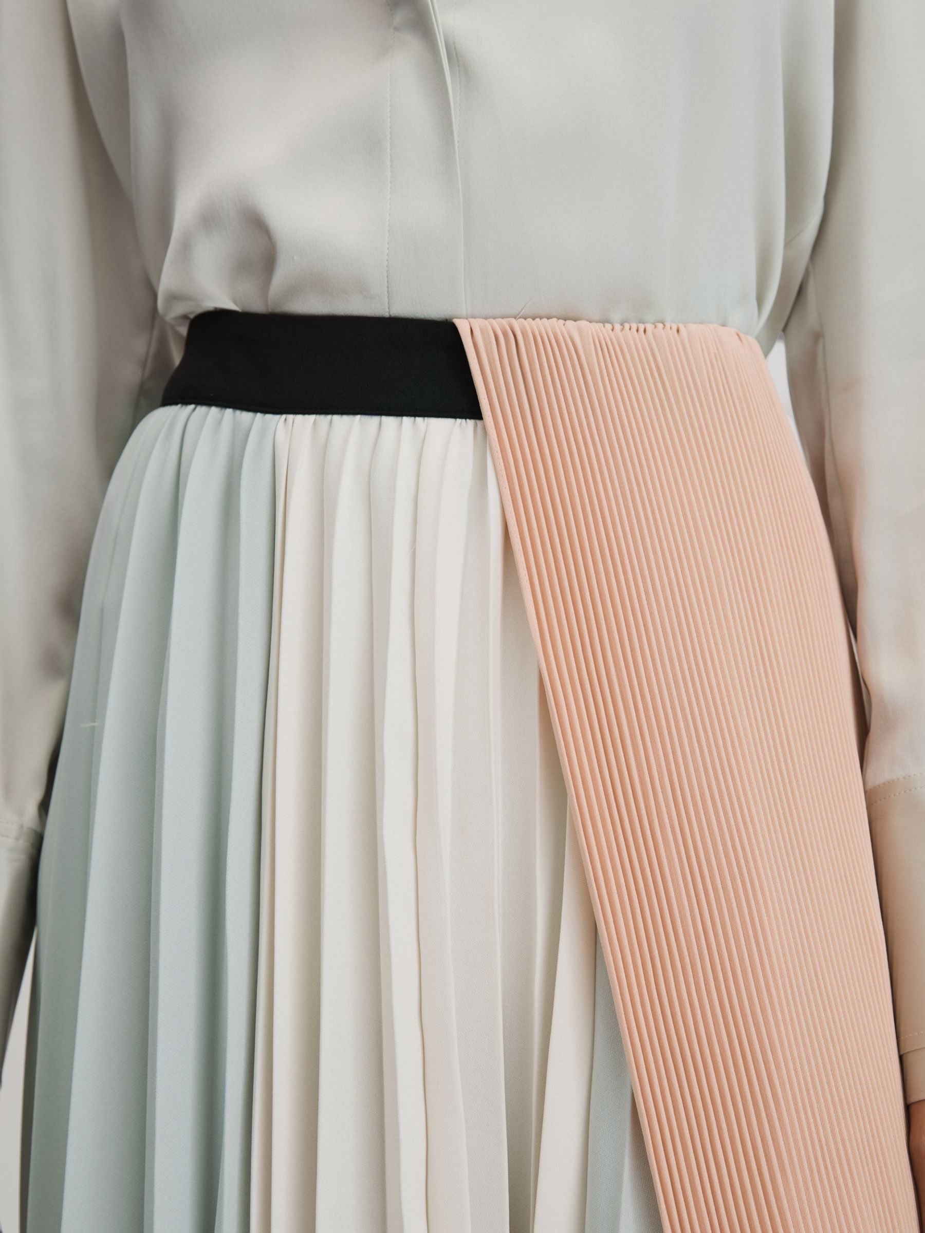 Pleated Asymmetric Midi Skirt in Pink/Cream - Image 4 of 6