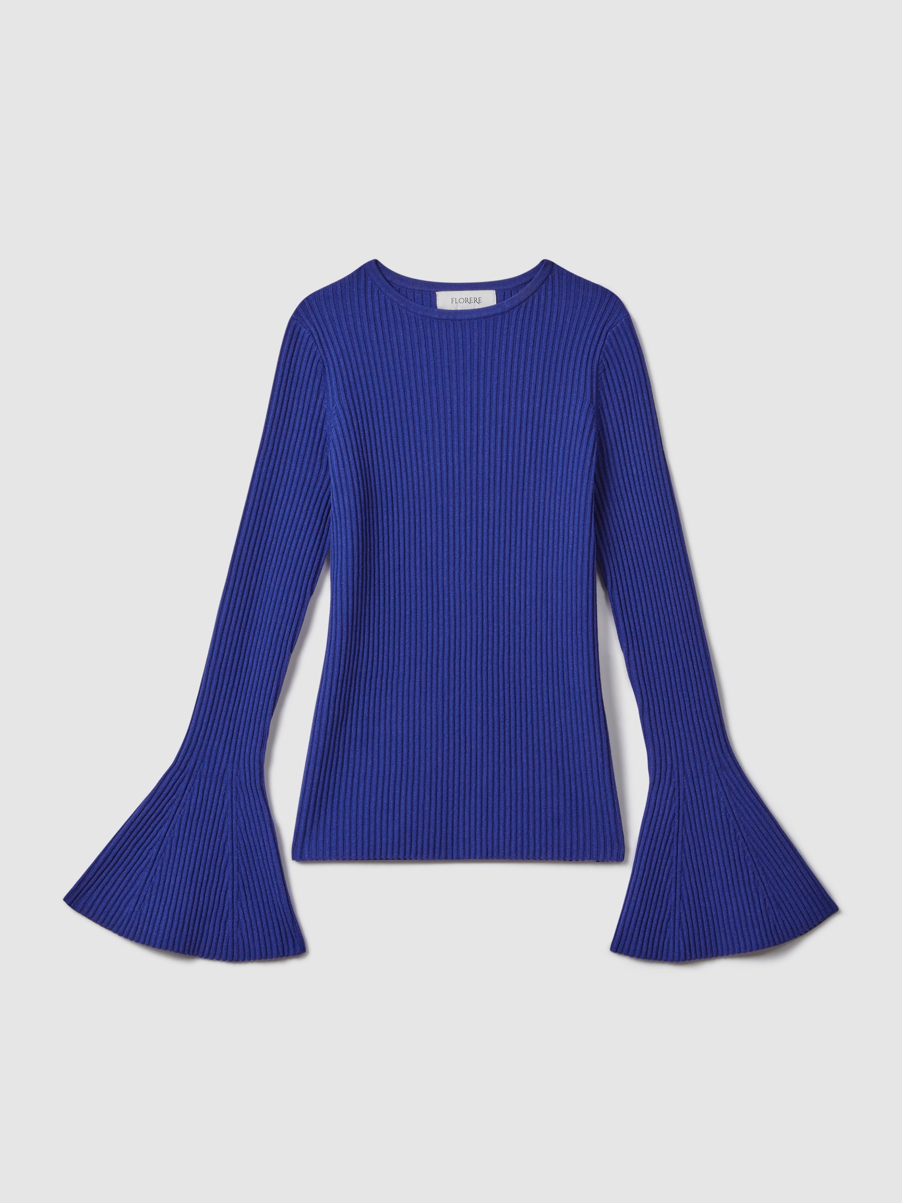 Florere Ribbed Fluted Cuff Jumper in Bright Blue - Image 2 of 6