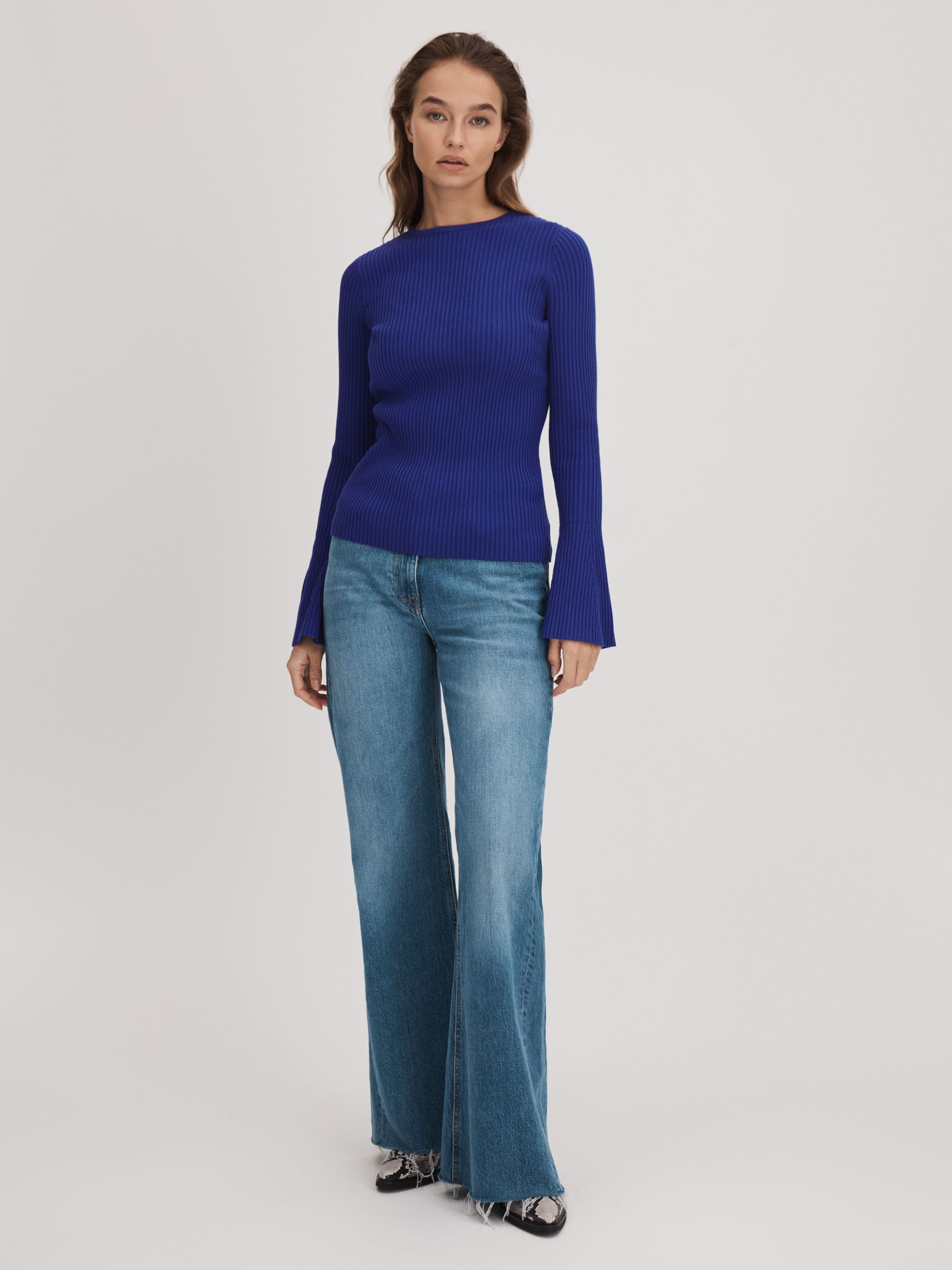 Florere Ribbed Fluted Cuff Jumper in Bright Blue - Image 3 of 6