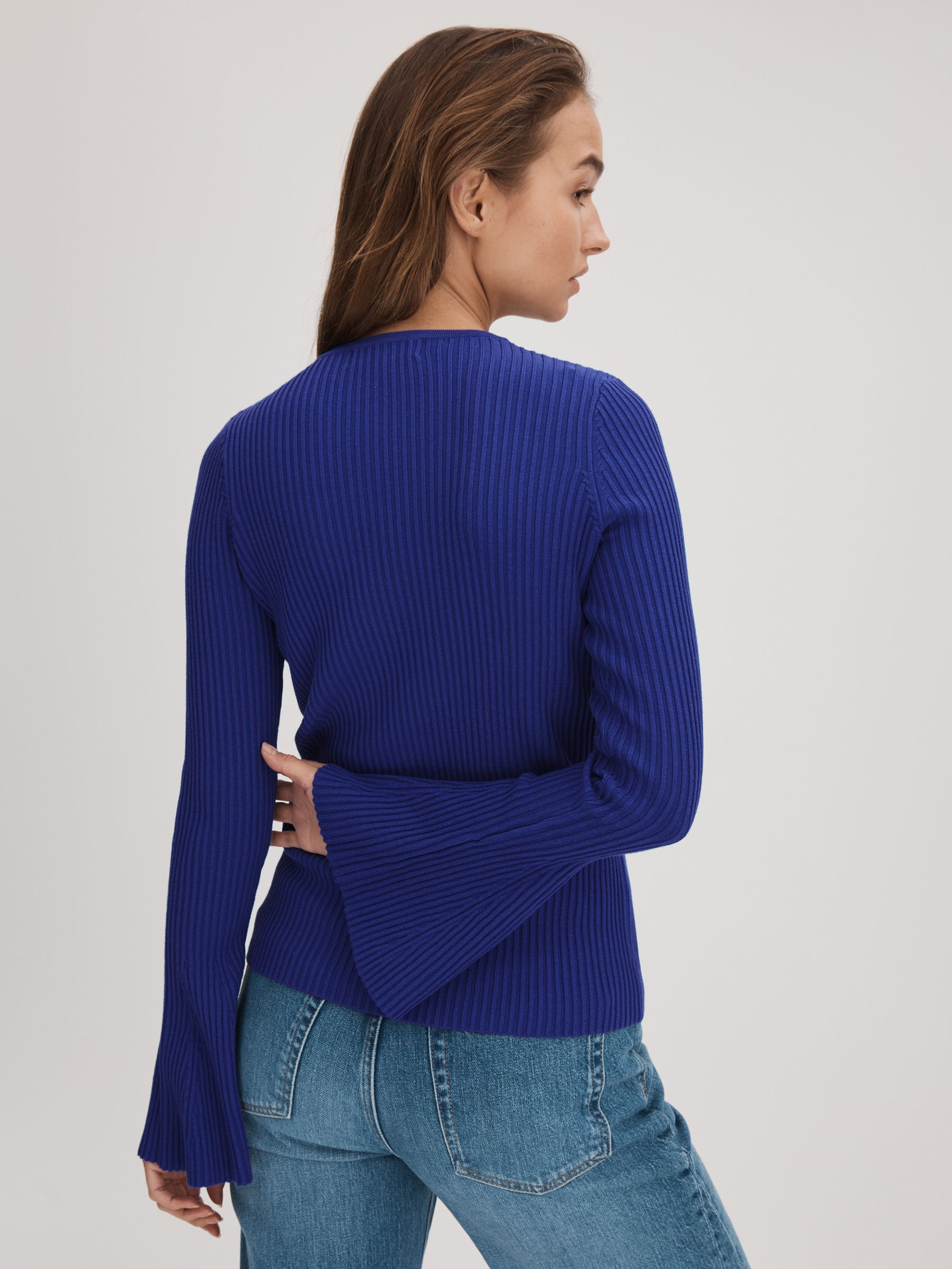 Florere Ribbed Fluted Cuff Jumper in Bright Blue - Image 5 of 6