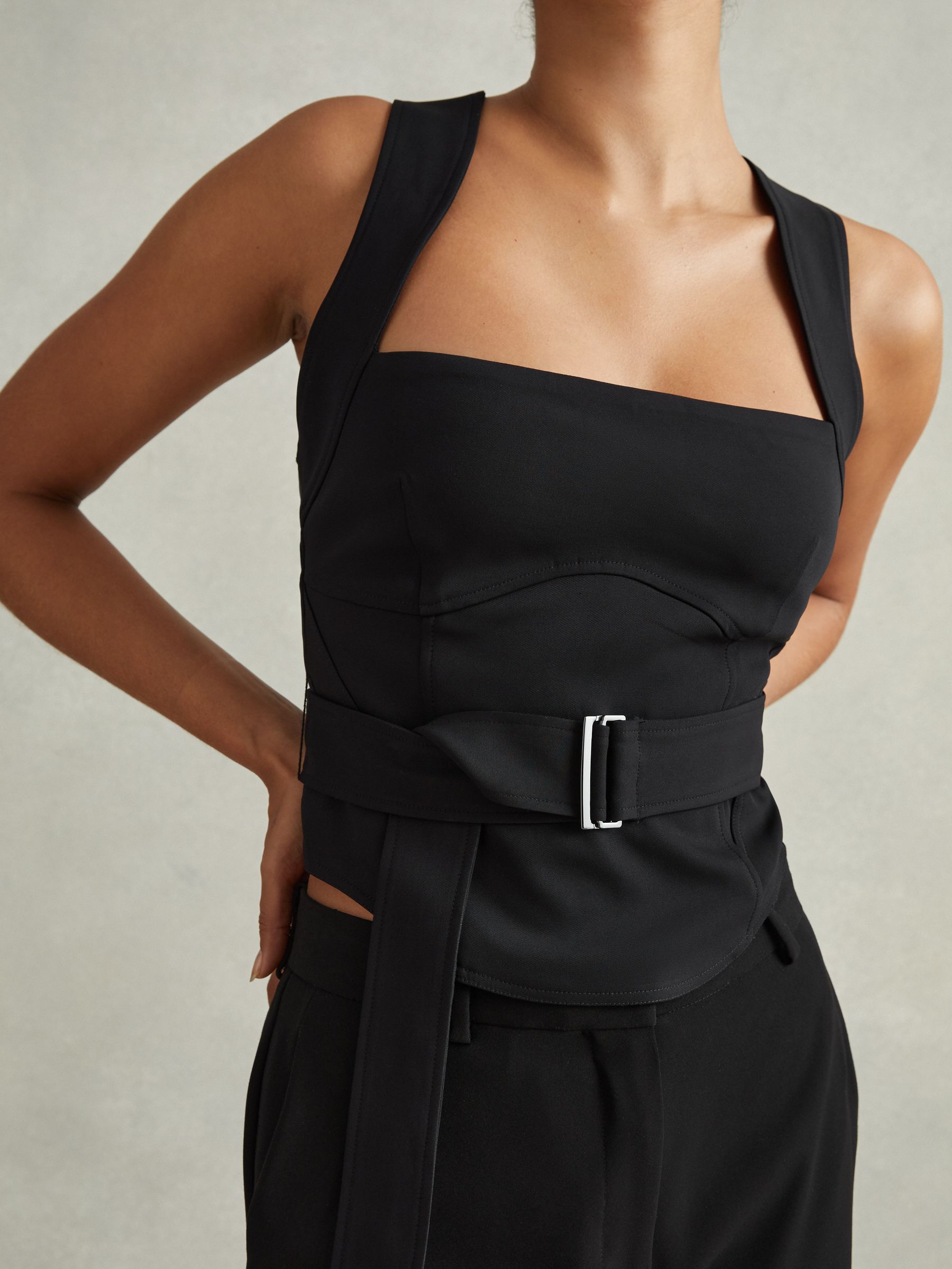 Belted Corset Top in Black - Image 3 of 5
