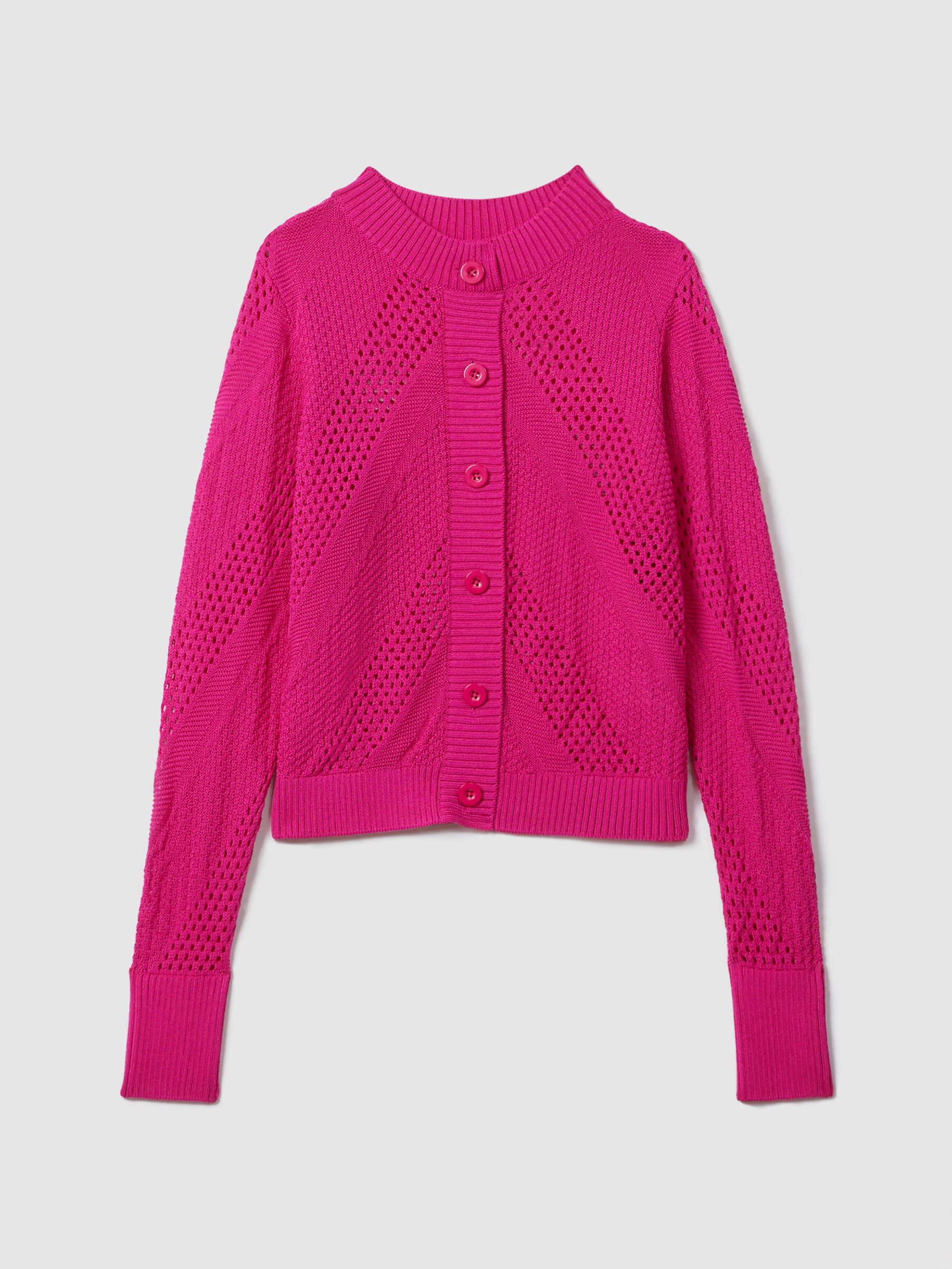 Florere Crochet Button-Through Cardigan in Bright Pink - Image 2 of 5