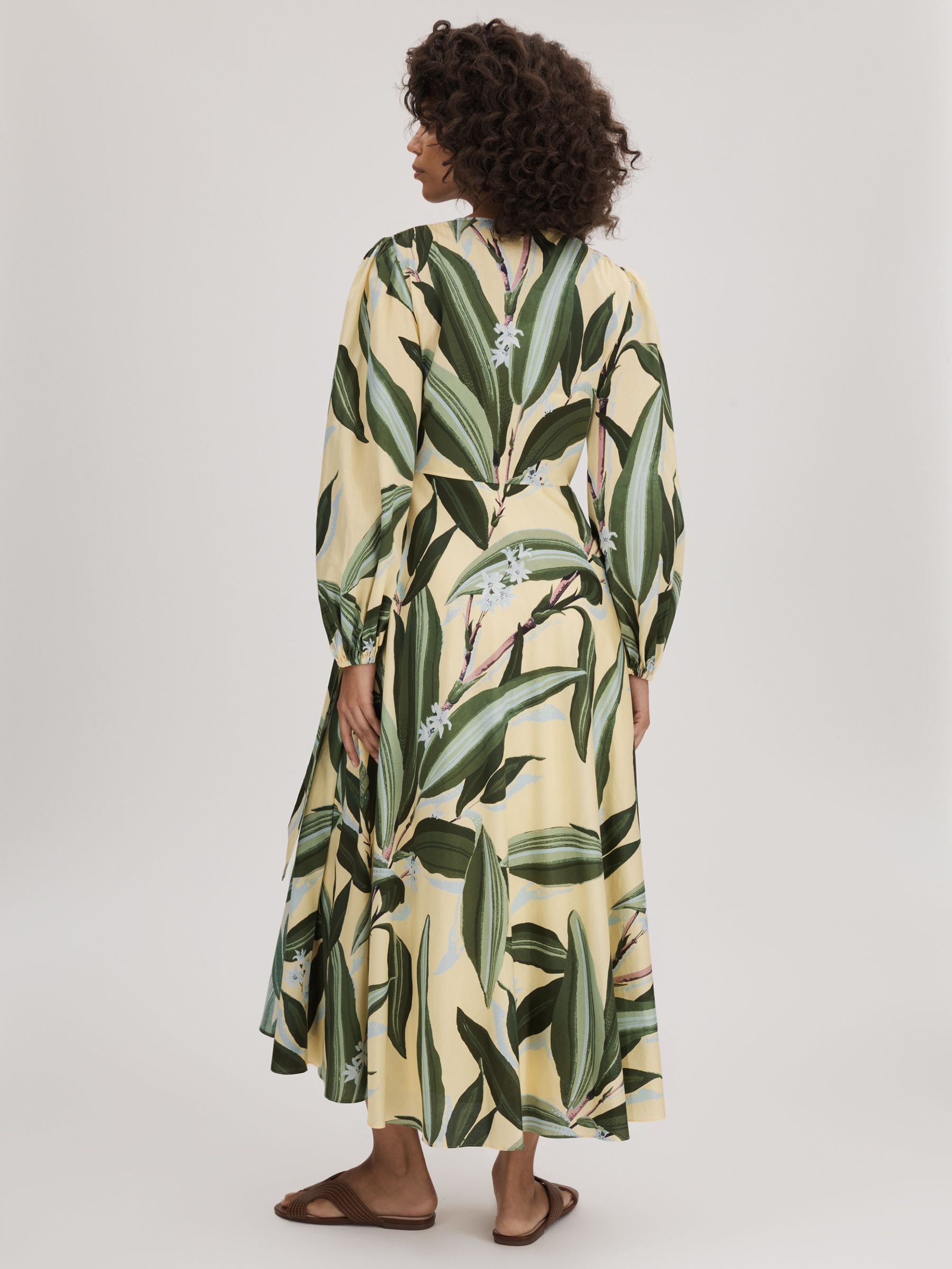 Florere Printed Wrap Midi Dress in Pale Yellow - Image 4 of 5