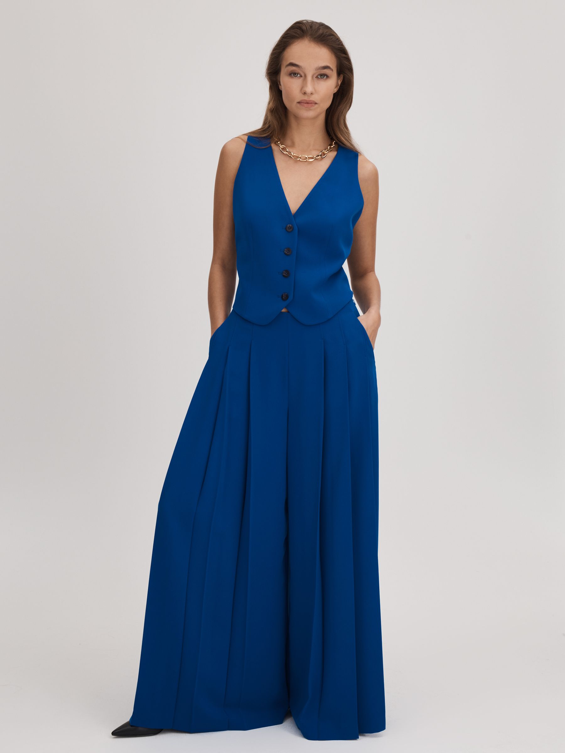 Florere Pleated Wide Leg Trousers in Bright Blue - Image 1 of 7