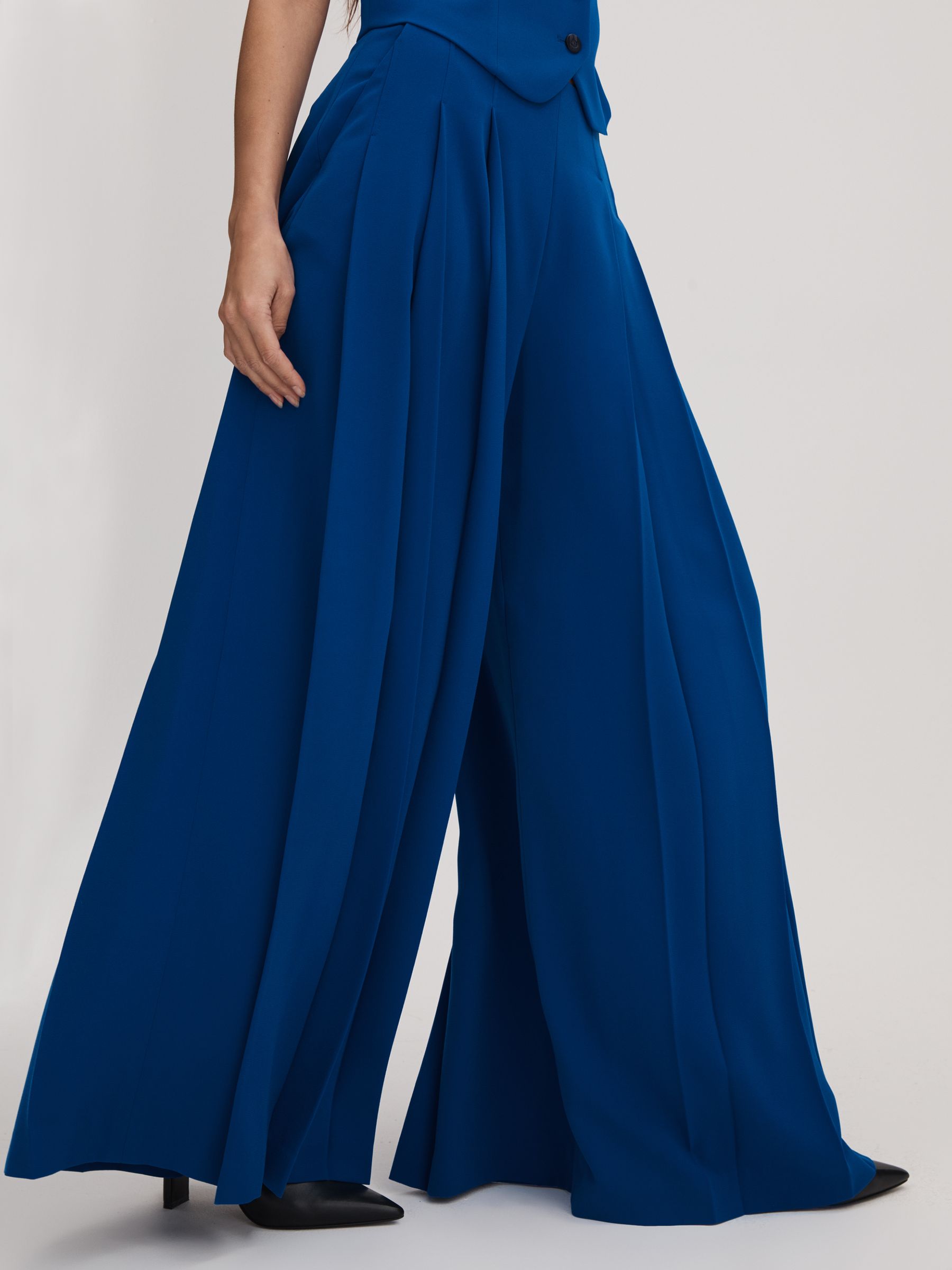 Florere Pleated Wide Leg Trousers in Bright Blue - Image 3 of 7