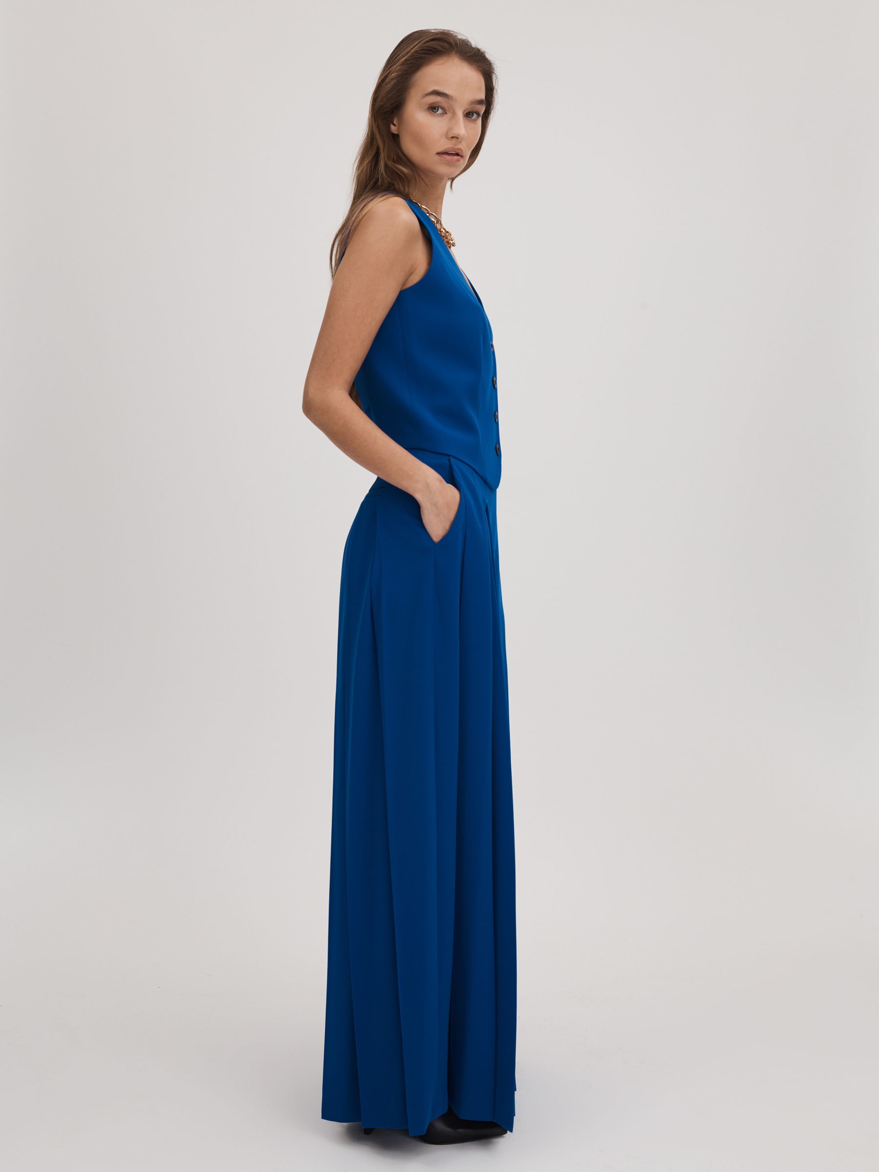 Florere Pleated Wide Leg Trousers in Bright Blue - Image 4 of 7