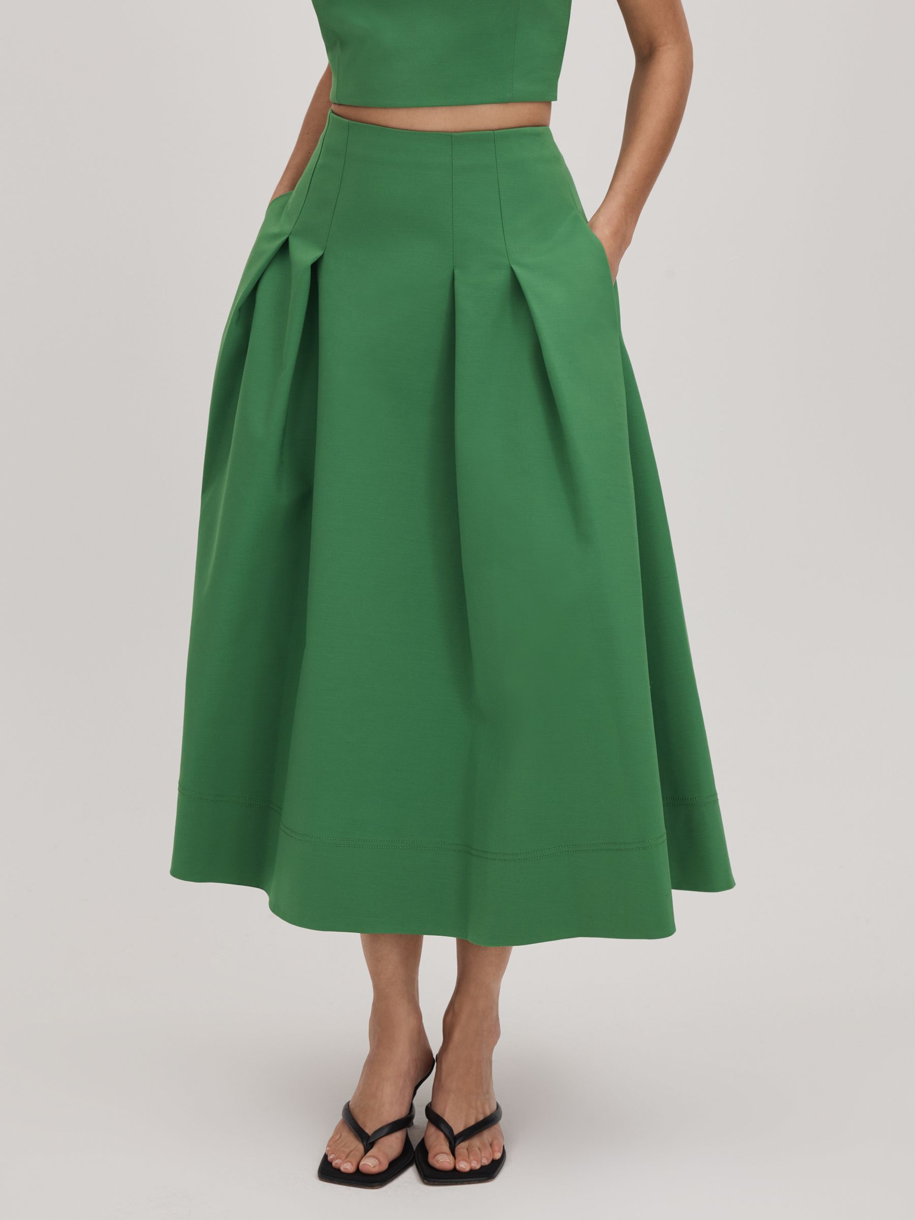 Florere Flared Midi Skirt in Bright Green - Image 3 of 6