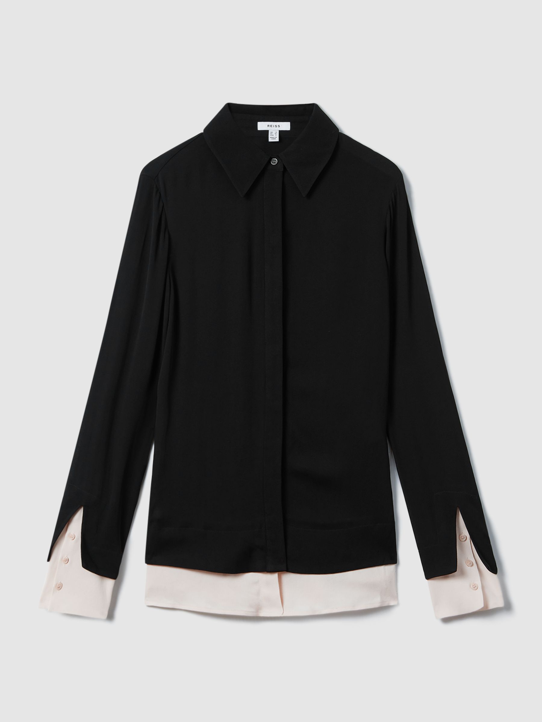 Contrasting Button-Through Shirt in Black/Nude - Image 2 of 6