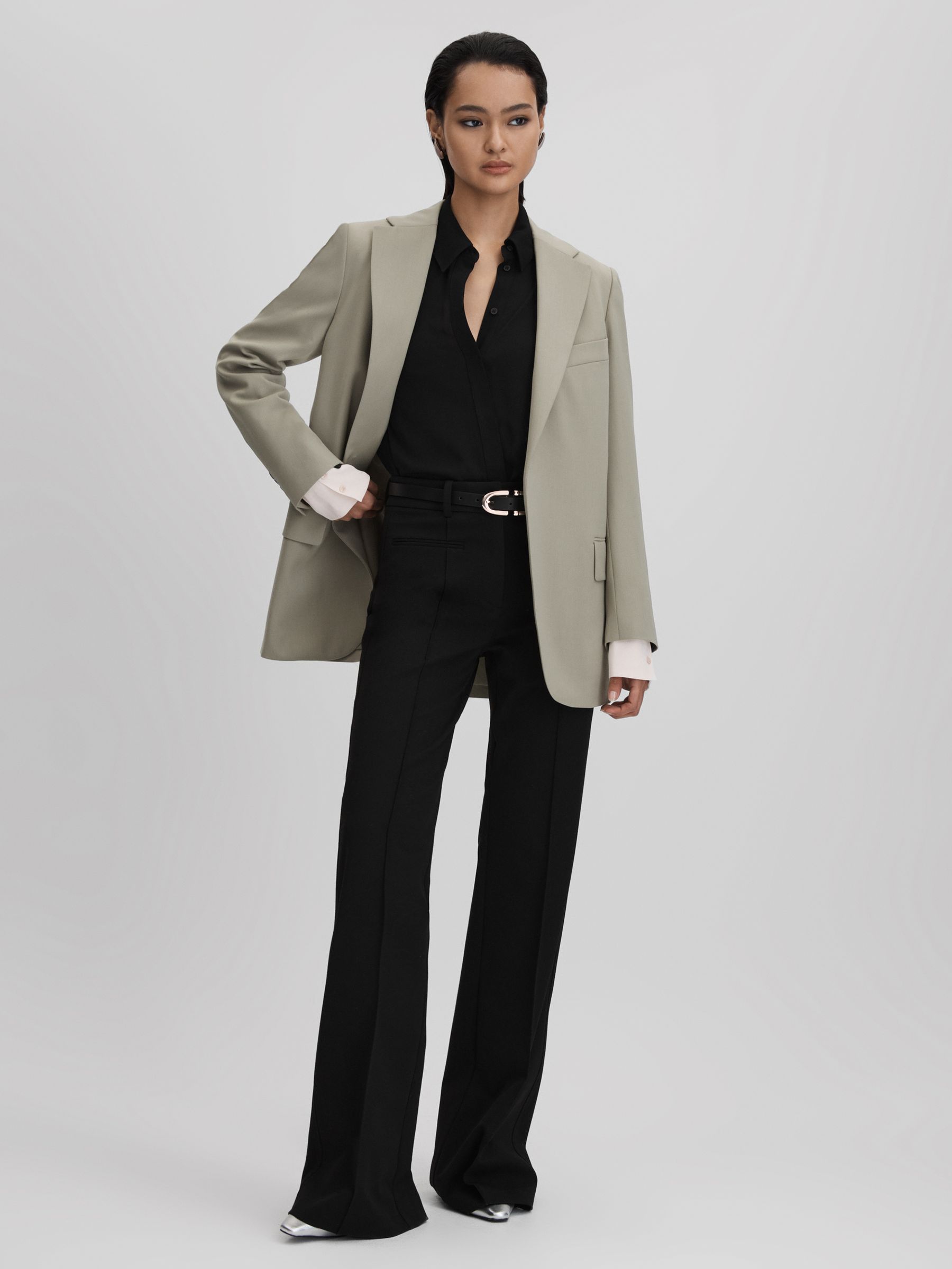 Contrasting Button-Through Shirt in Black/Nude - Image 3 of 6