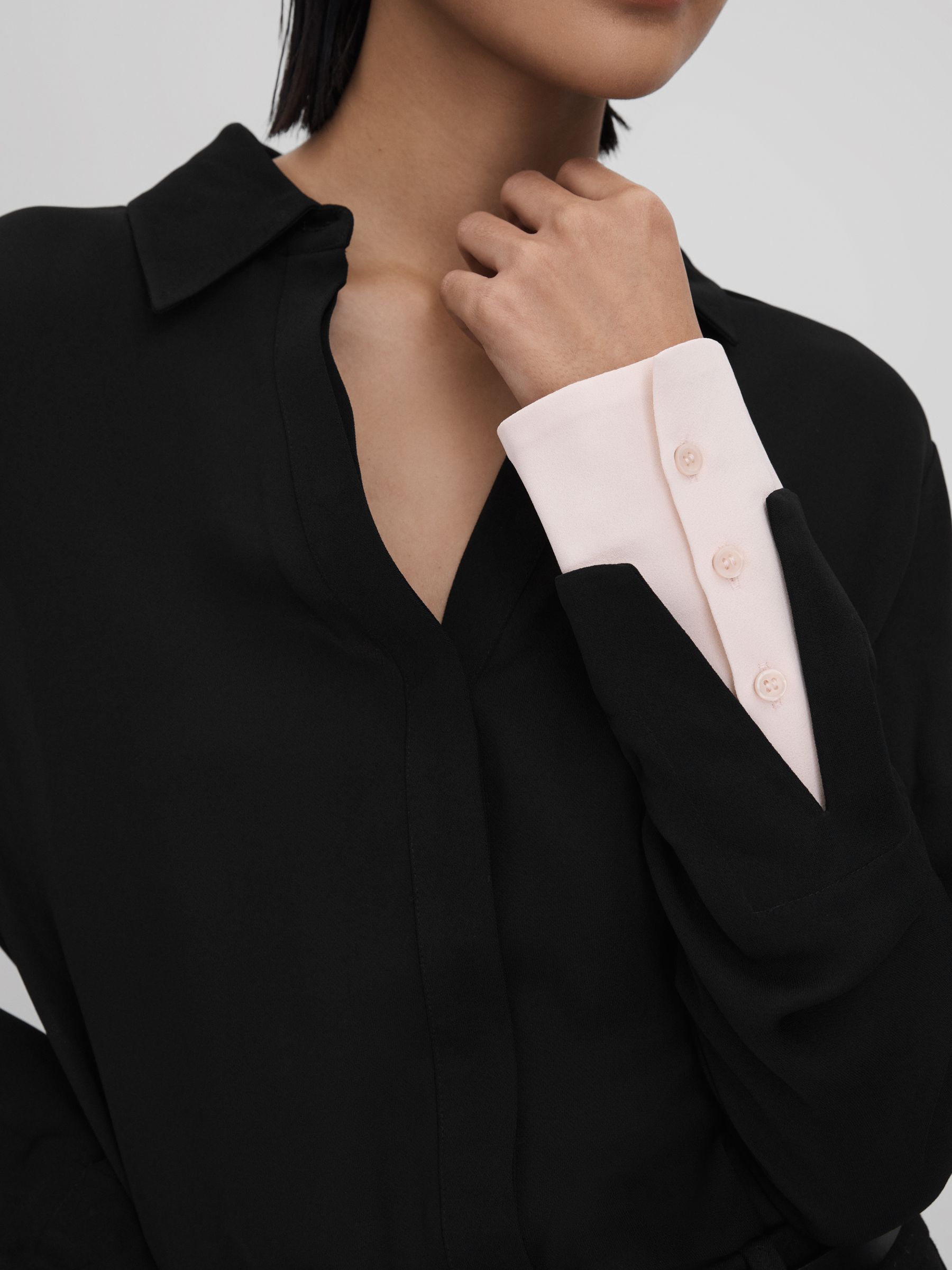 Contrasting Button-Through Shirt in Black/Nude - Image 4 of 6