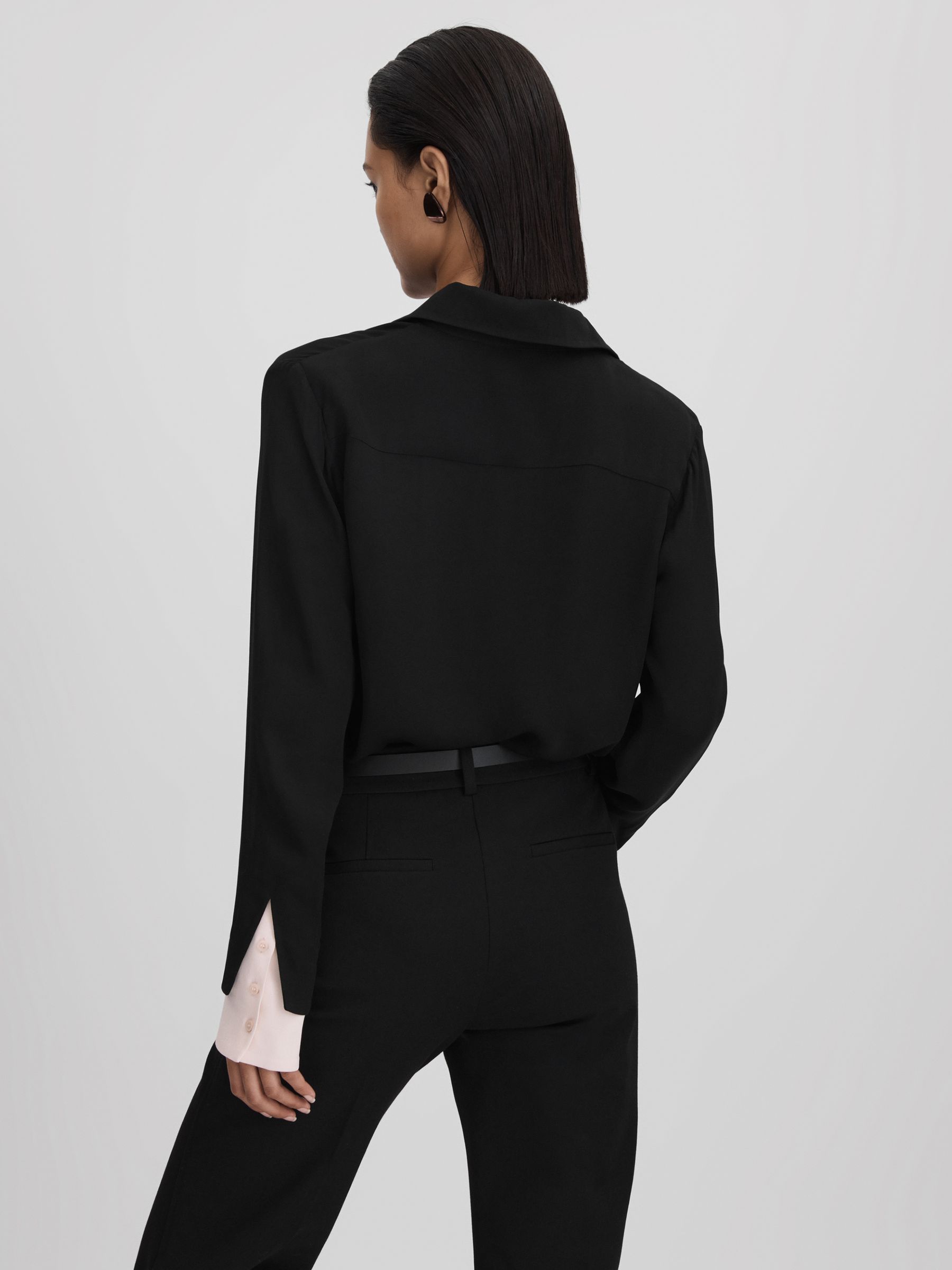 Contrasting Button-Through Shirt in Black/Nude - Image 5 of 6