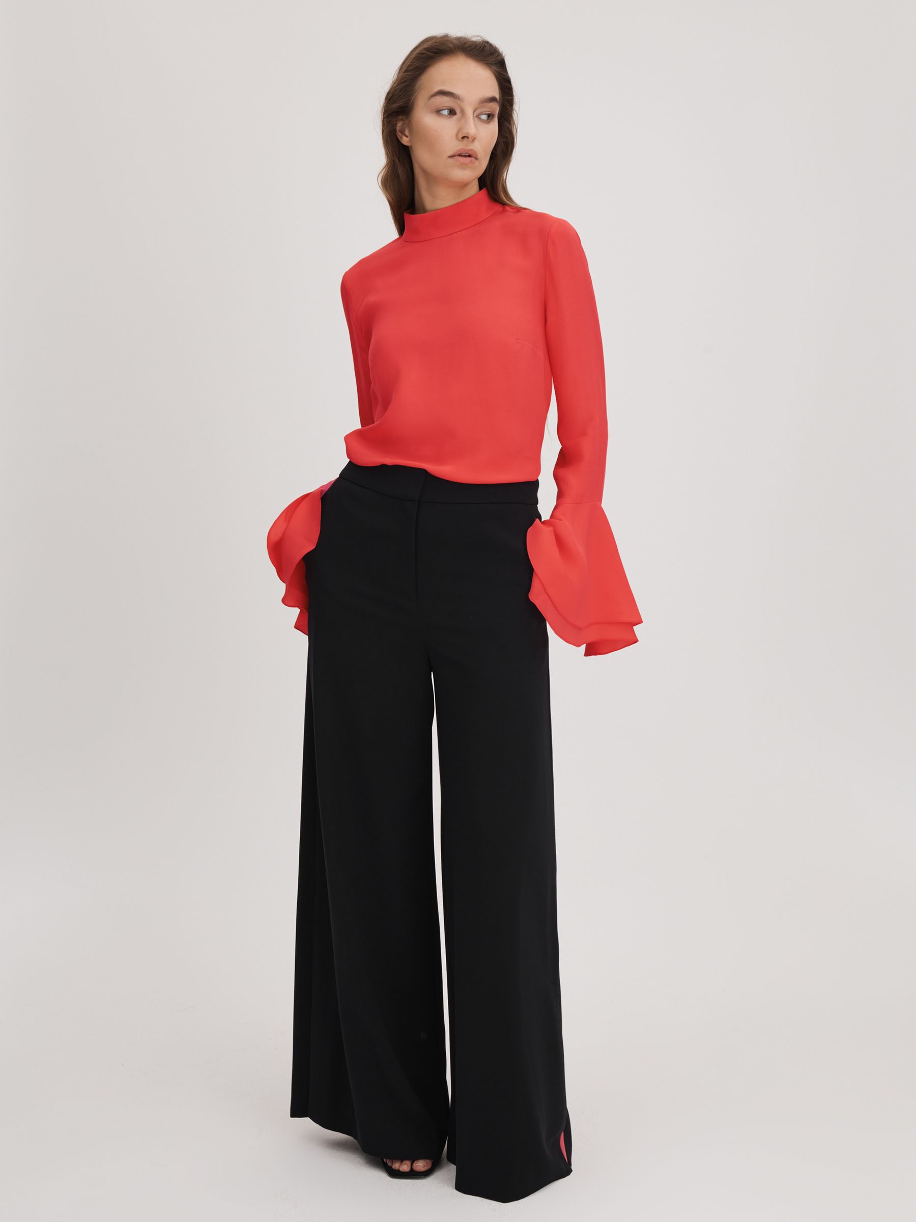 Florere Side Split Wide Leg Trousers in Black - Image 3 of 6