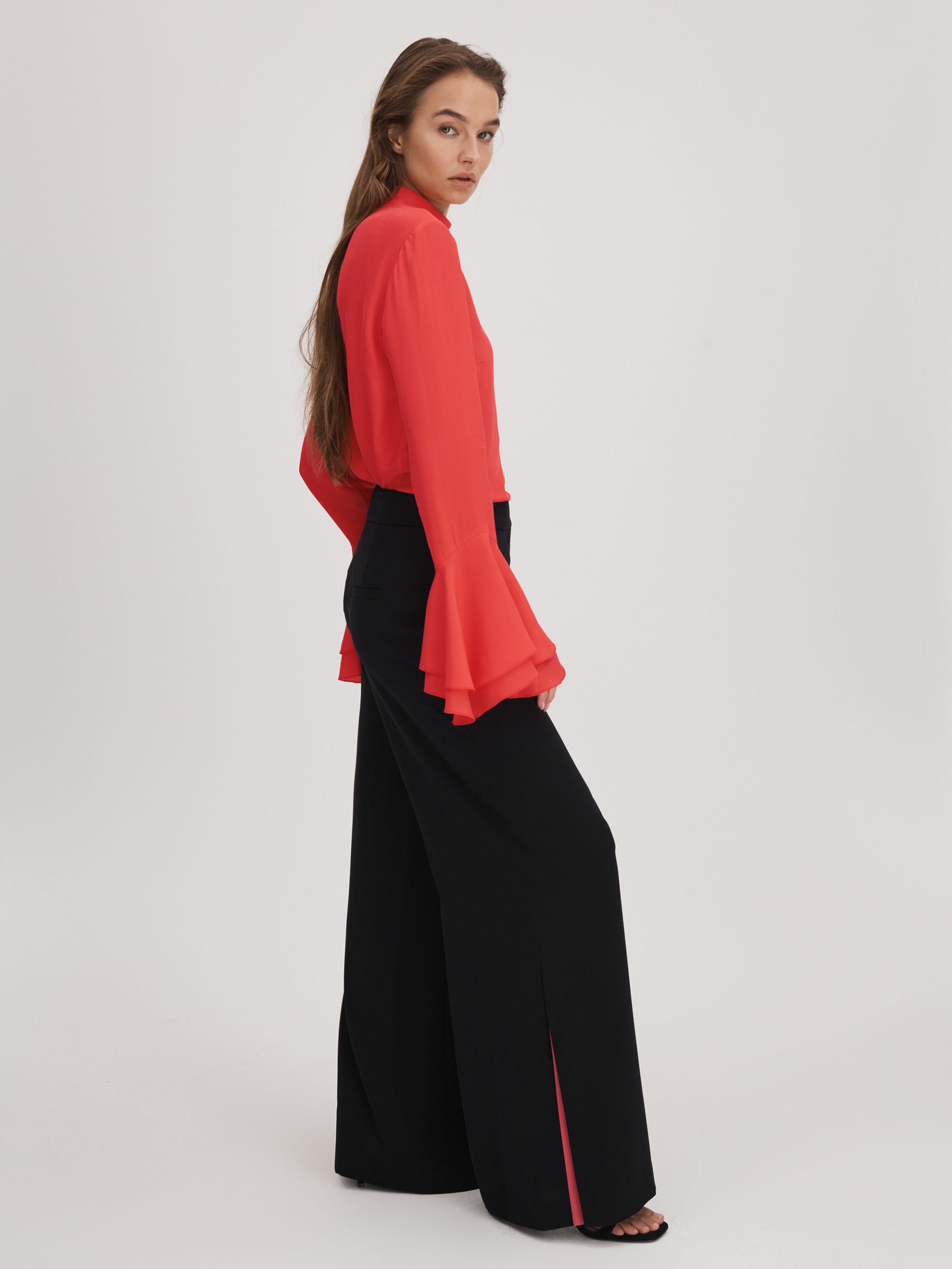 Florere Side Split Wide Leg Trousers in Black - Image 4 of 6