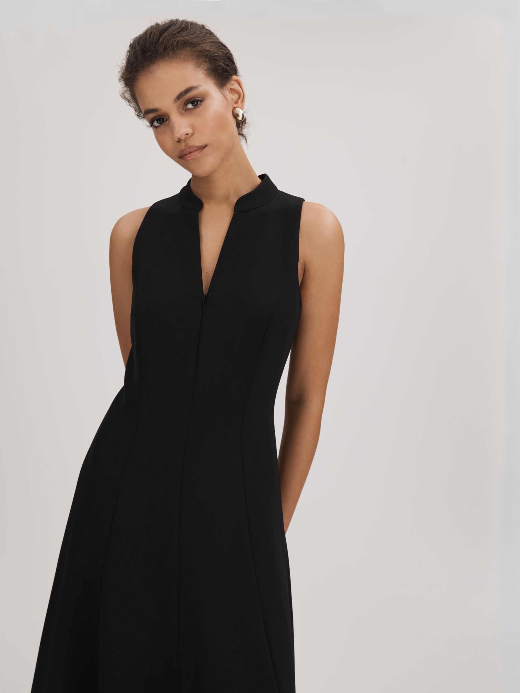 Florere Zip Front Midi Dress in Black - Image 3 of 6