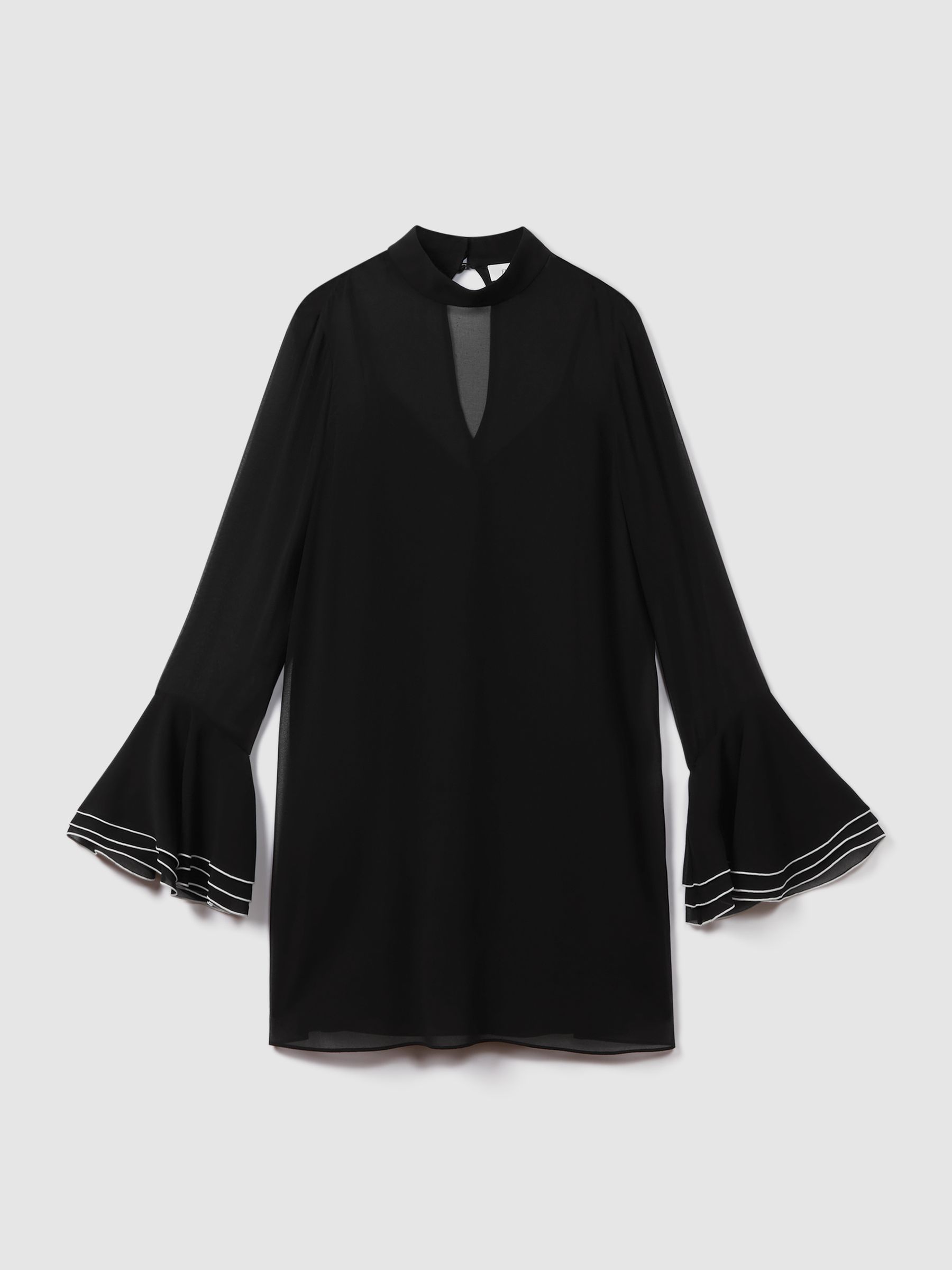 Florere Sheer Fluted Cuff Mini Dress in Black - Image 2 of 6