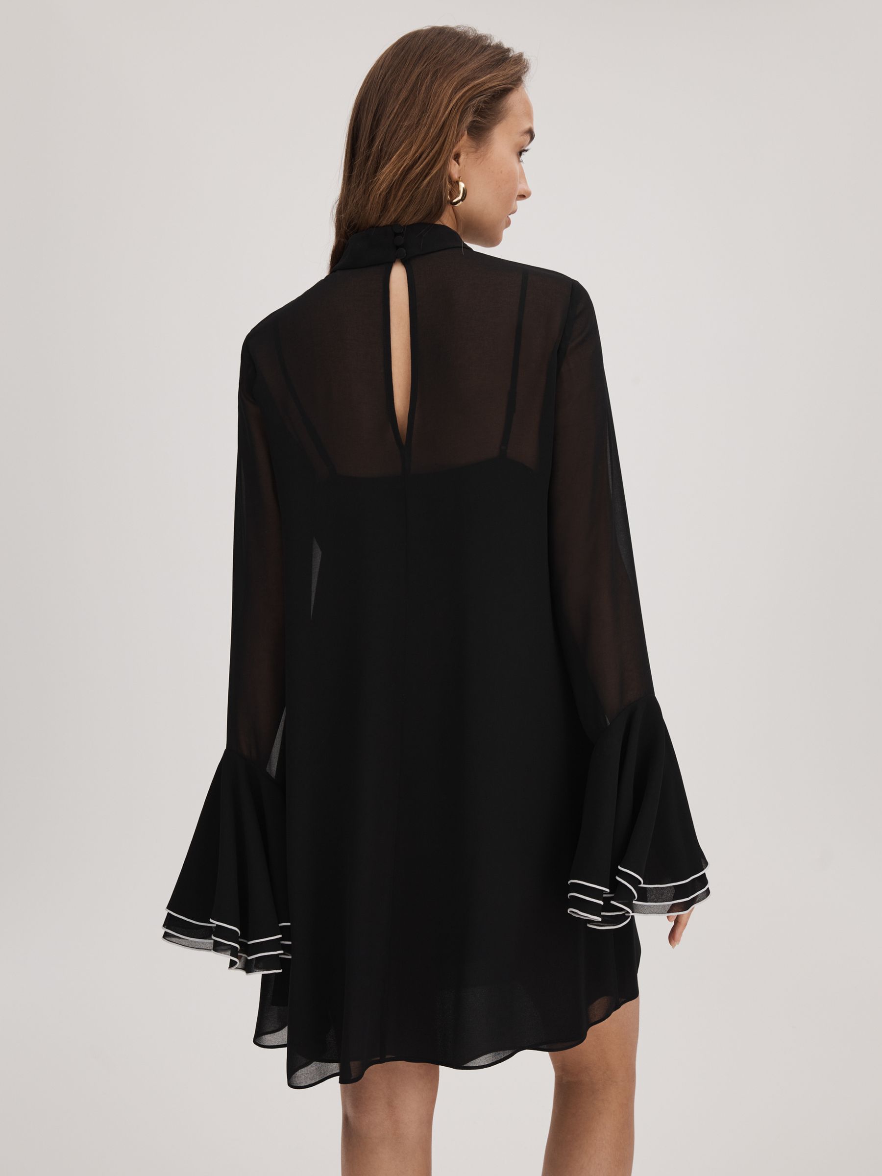 Florere Sheer Fluted Cuff Mini Dress in Black - Image 5 of 6
