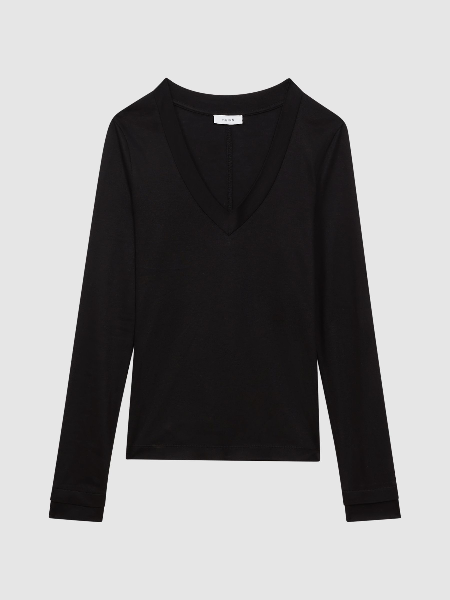 Jersey V-Neck Top in Black - Image 2 of 6