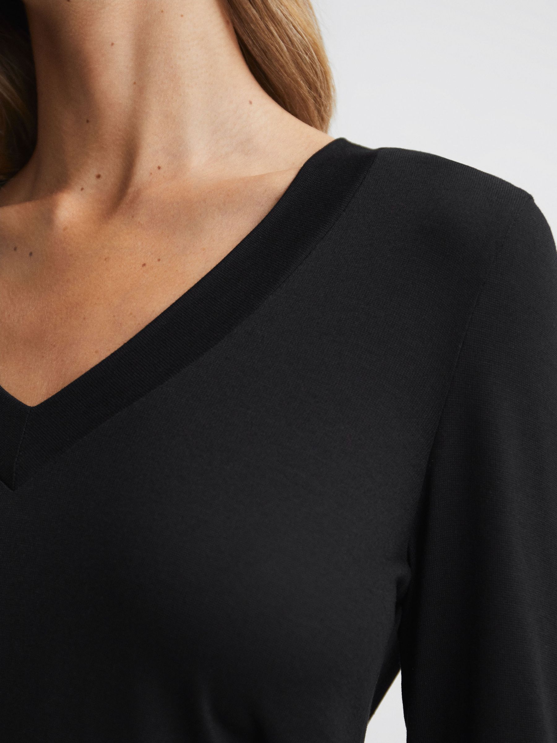 Jersey V-Neck Top in Black - Image 4 of 6