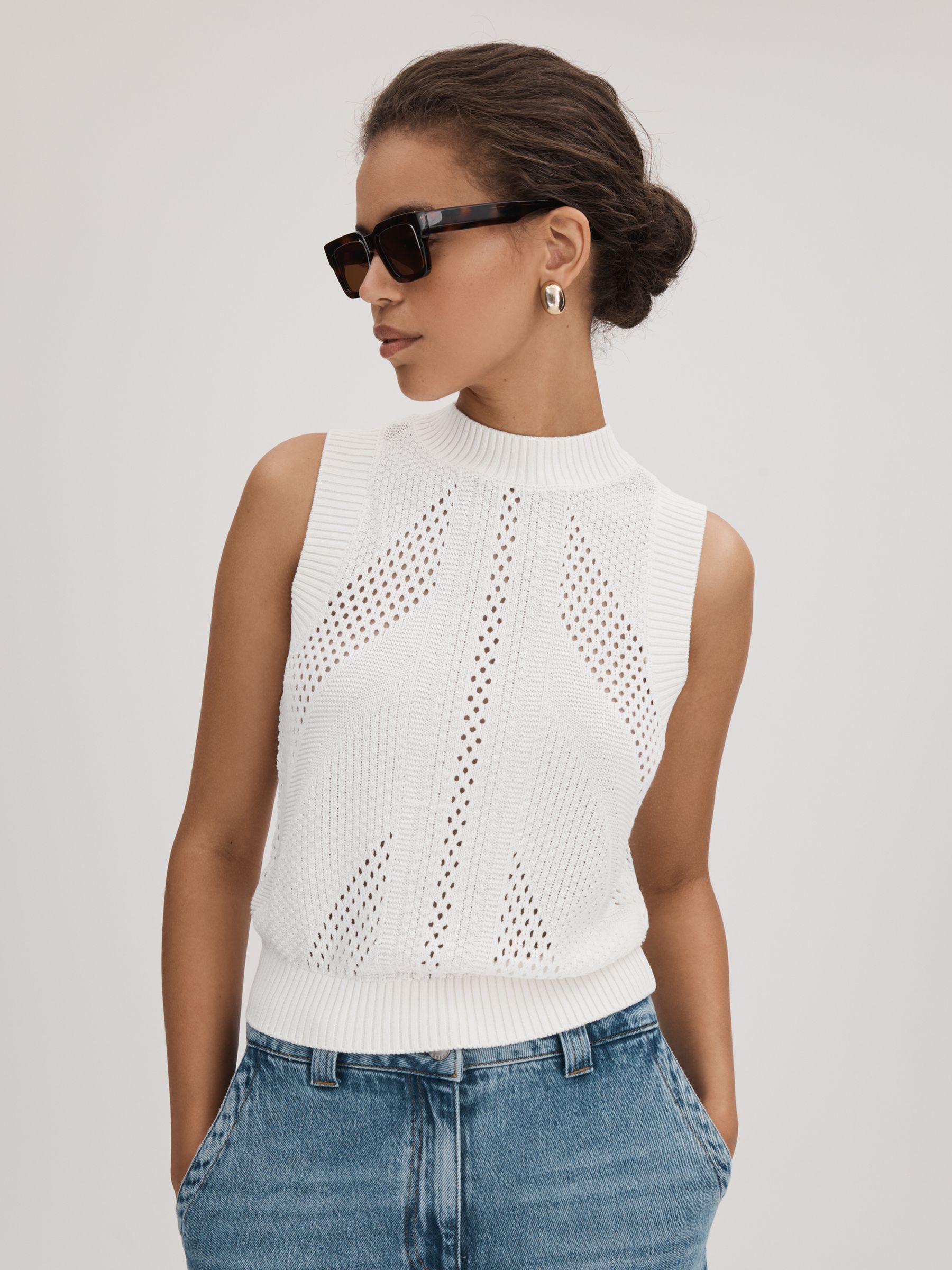 Florere Crochet Crew Neck Vest in Ivory - Image 1 of 5