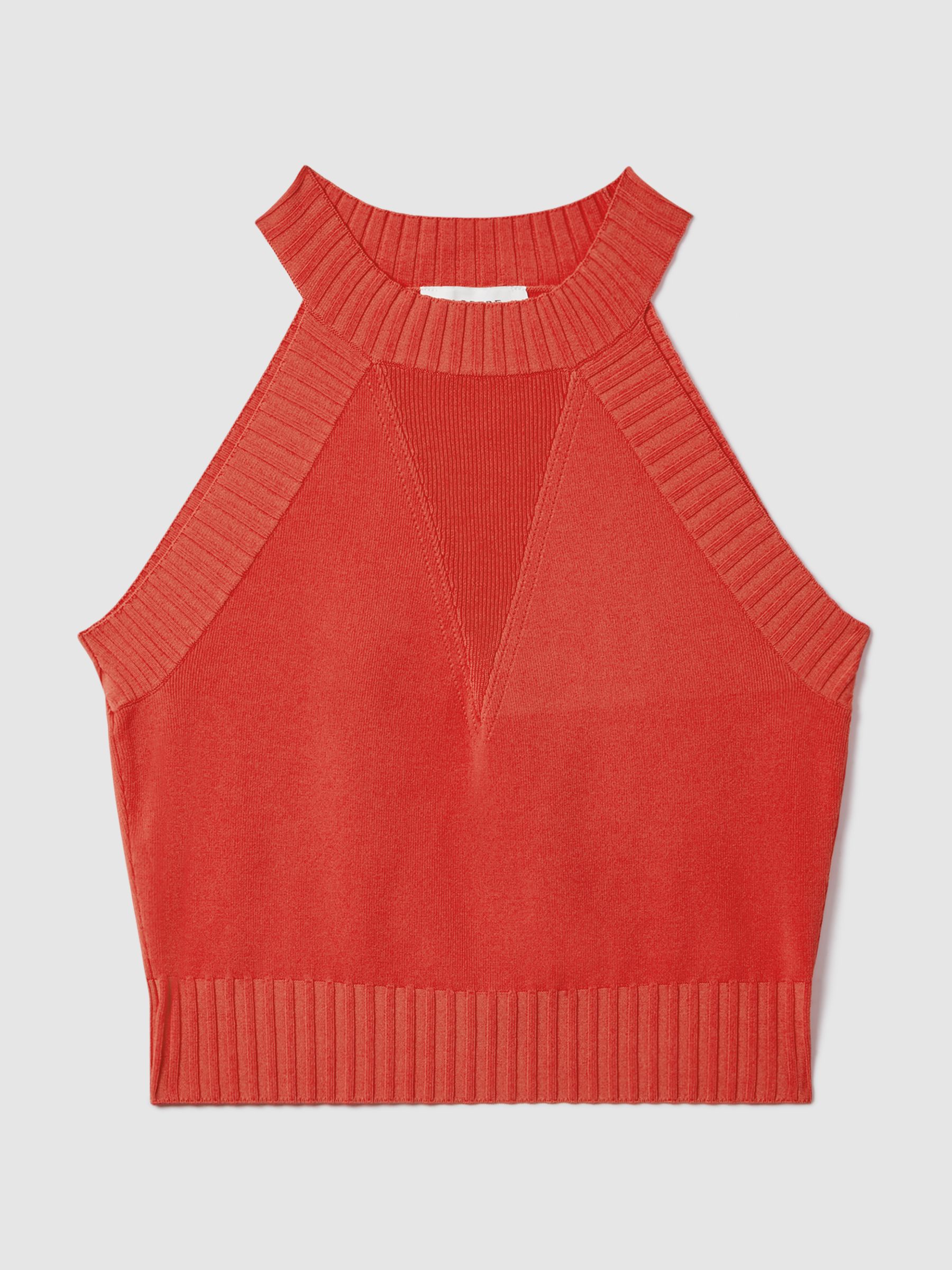Florere Knitted Halter Neck Vest in Deep Coral - Image 2 of 6