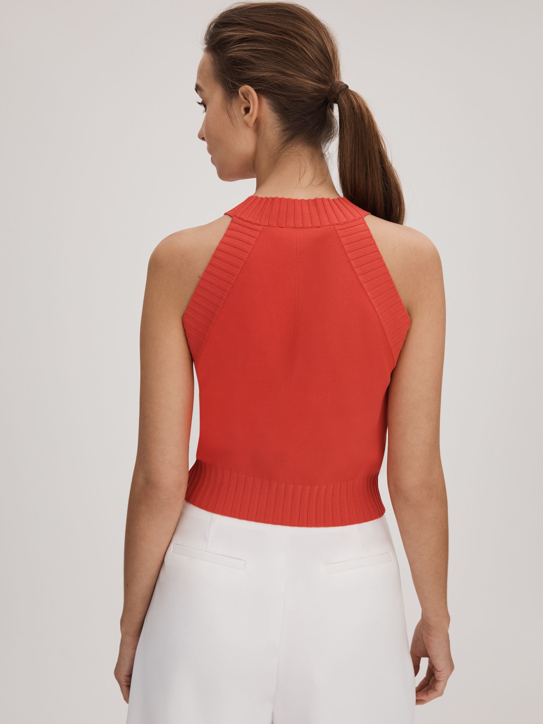 Florere Knitted Halter Neck Vest in Deep Coral - Image 4 of 6