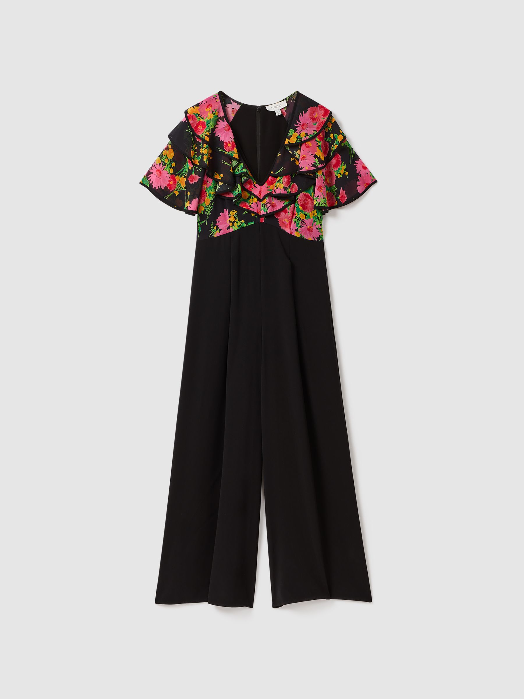 Florere Ruffle Sleeve Jumpsuit in Pink/Black - Image 2 of 6 Florere Ruffle Sleeve Jumpsuit in Pink/Black - Image 2 of 6