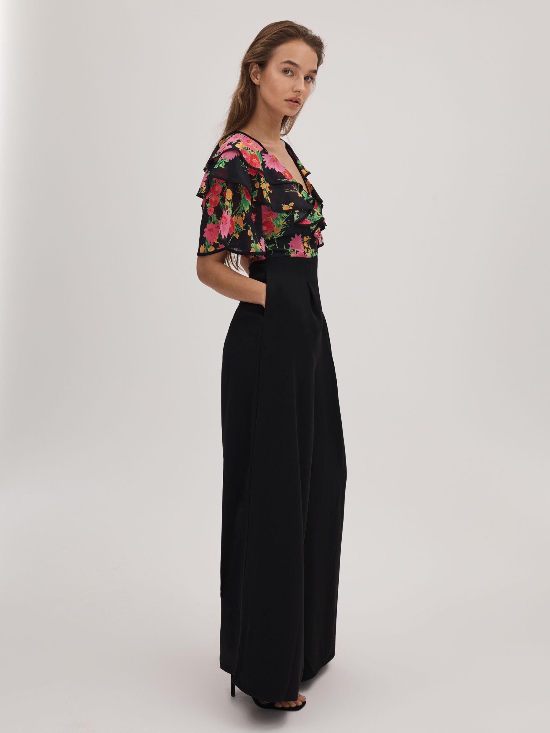 Florere Ruffle Sleeve Jumpsuit in Pink/Black - Image 2 of 3