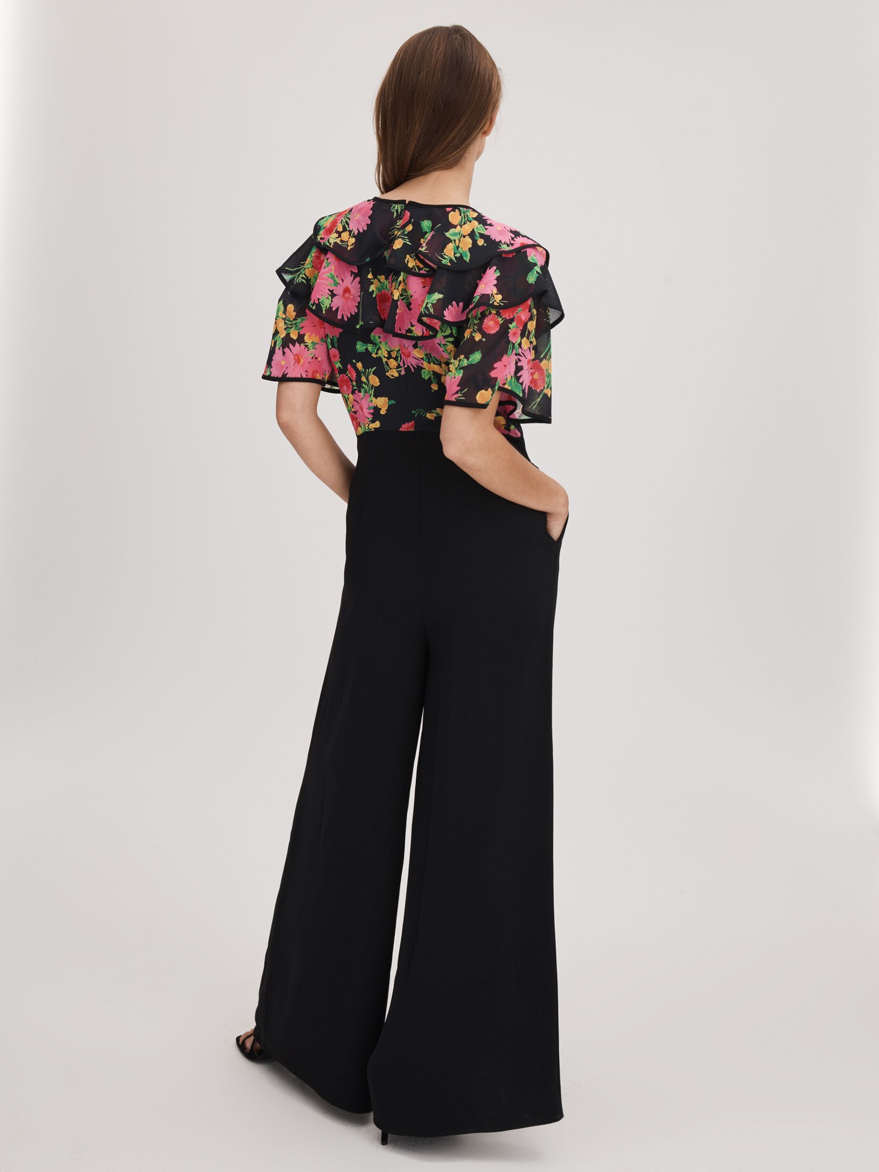 Florere Ruffle Sleeve Jumpsuit in Pink/Black - Image 5 of 6
