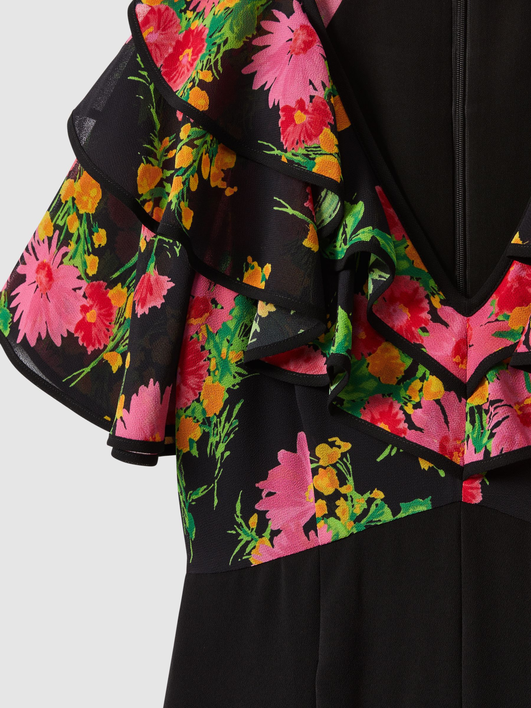 Reiss Florere Ruffle Sleeve Jumpsuit in Pink/Black - REISS