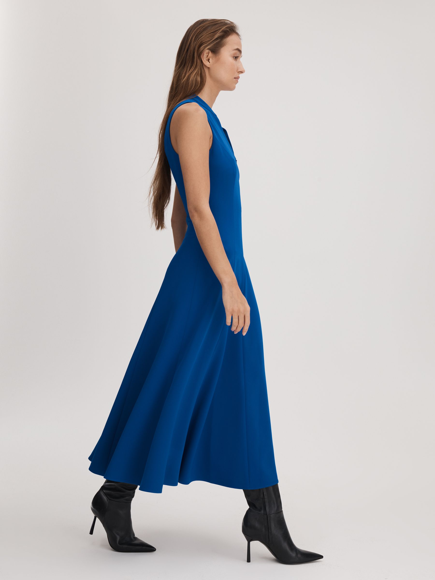Florere Bright Blue Florere Bright Blue Zip Front Midi Dress - Image 4 of 6