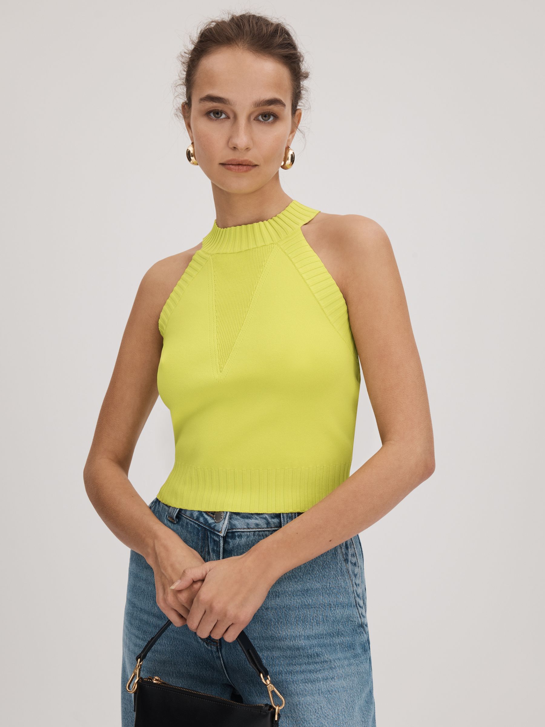 Florere Knitted Halter Neck Vest in Lime - Image 1 of 6