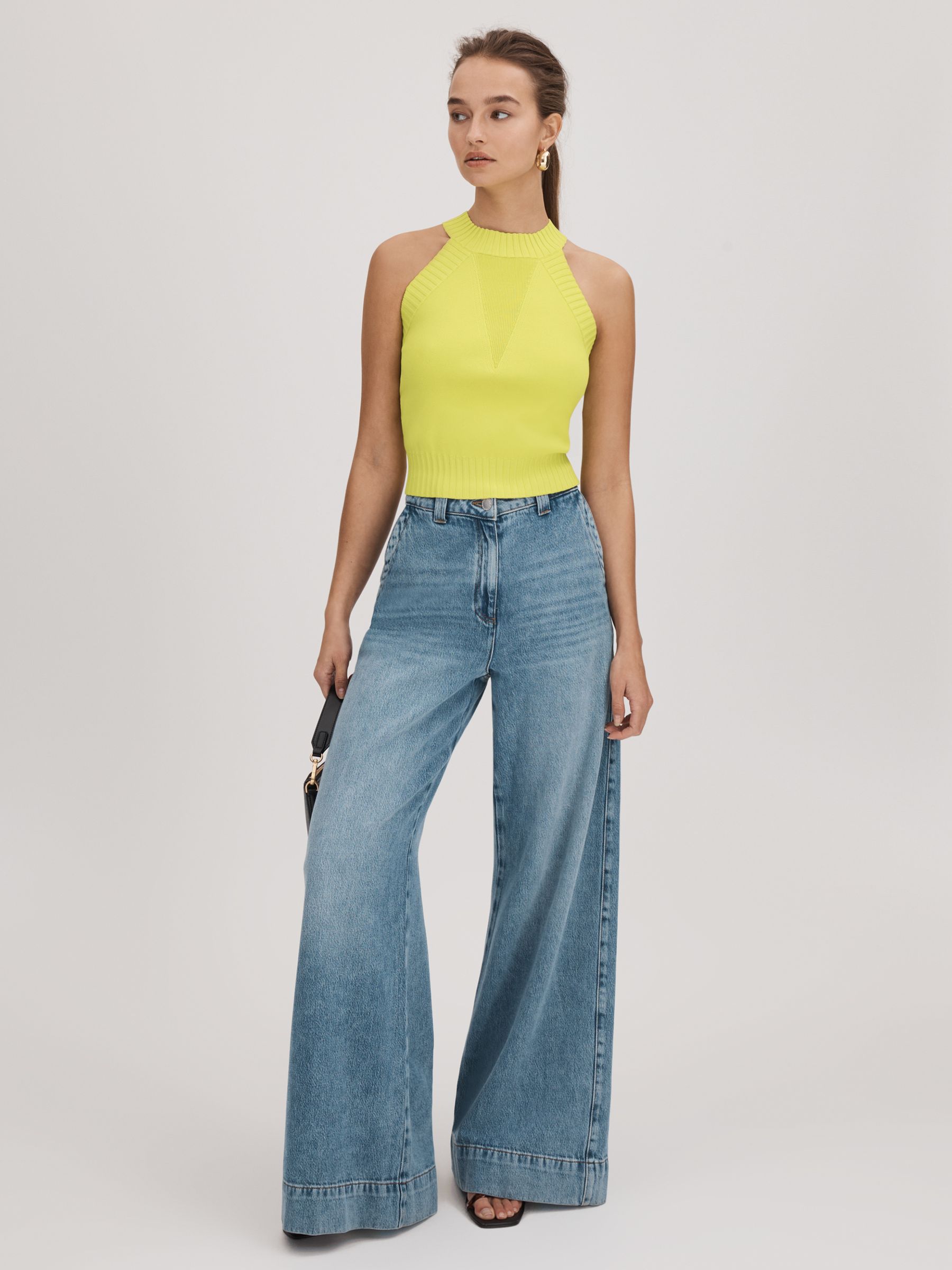 Florere Knitted Halter Neck Vest in Lime - Image 3 of 6