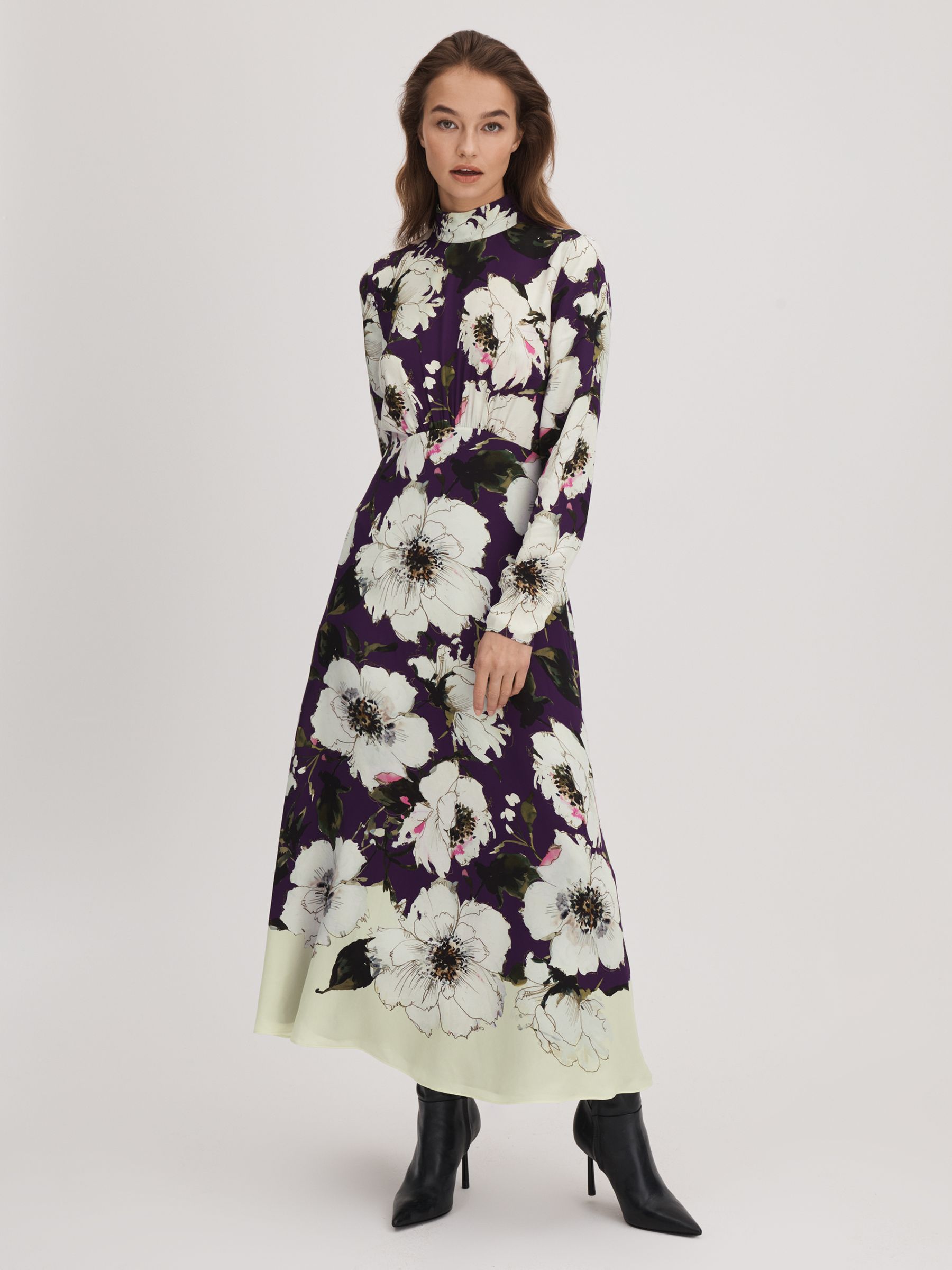 Florere Printed Zip Cuff Midi Dress in Blue/Khaki - Image 1 of 7