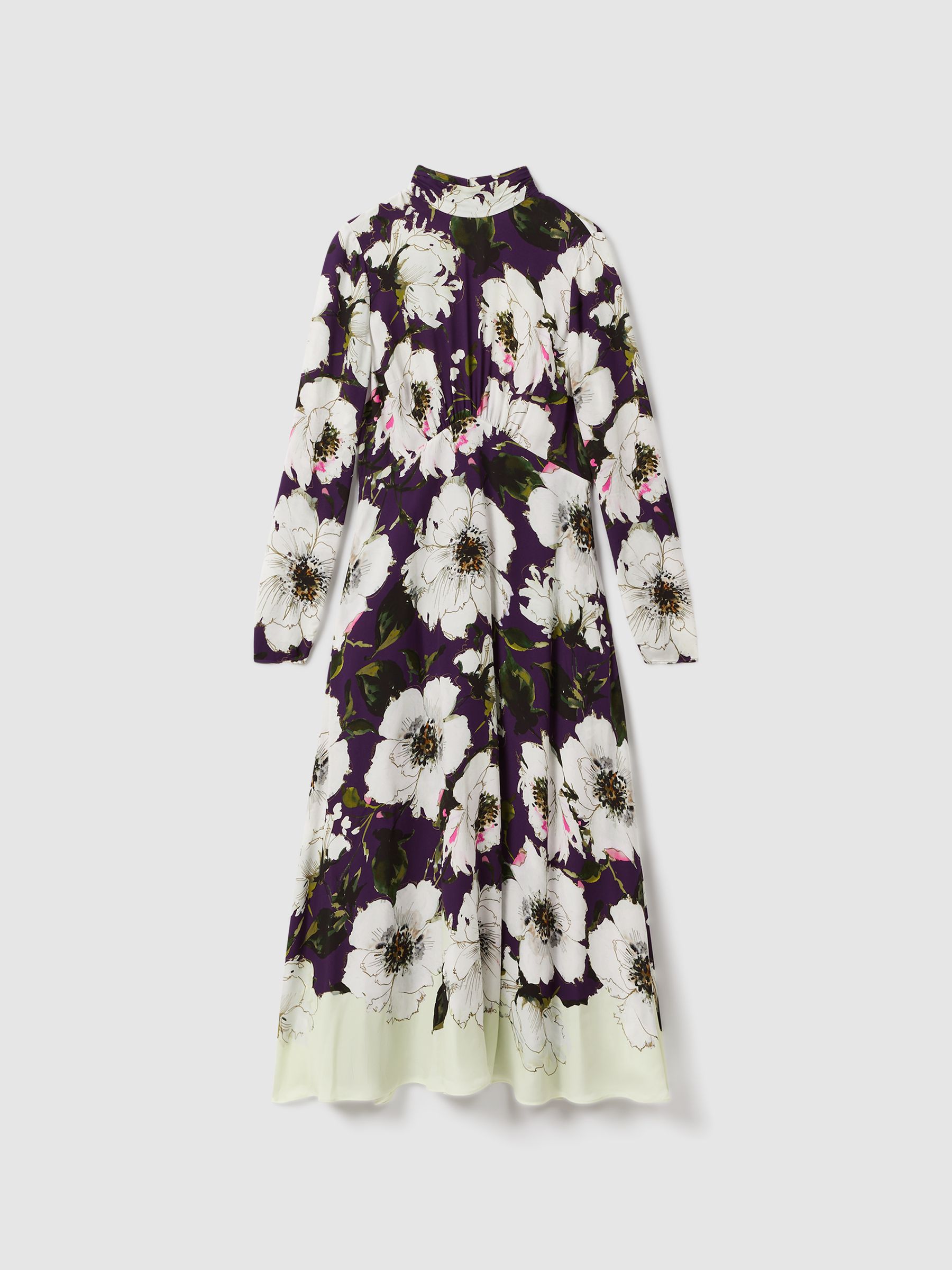 Florere Printed Zip Cuff Midi Dress in Blue/Khaki - Image 2 of 7