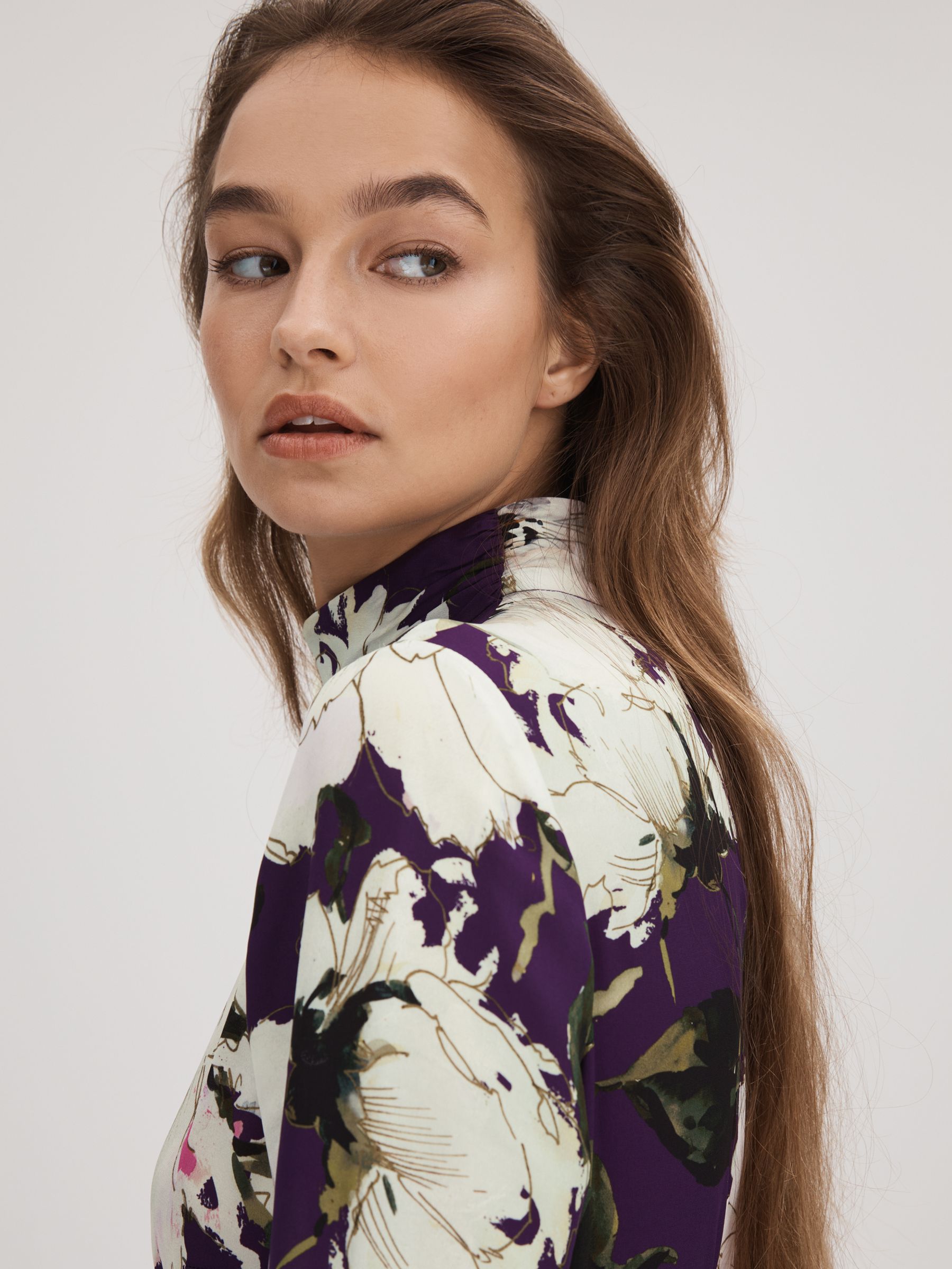 Florere Printed Zip Cuff Midi Dress in Blue/Khaki - Image 3 of 7