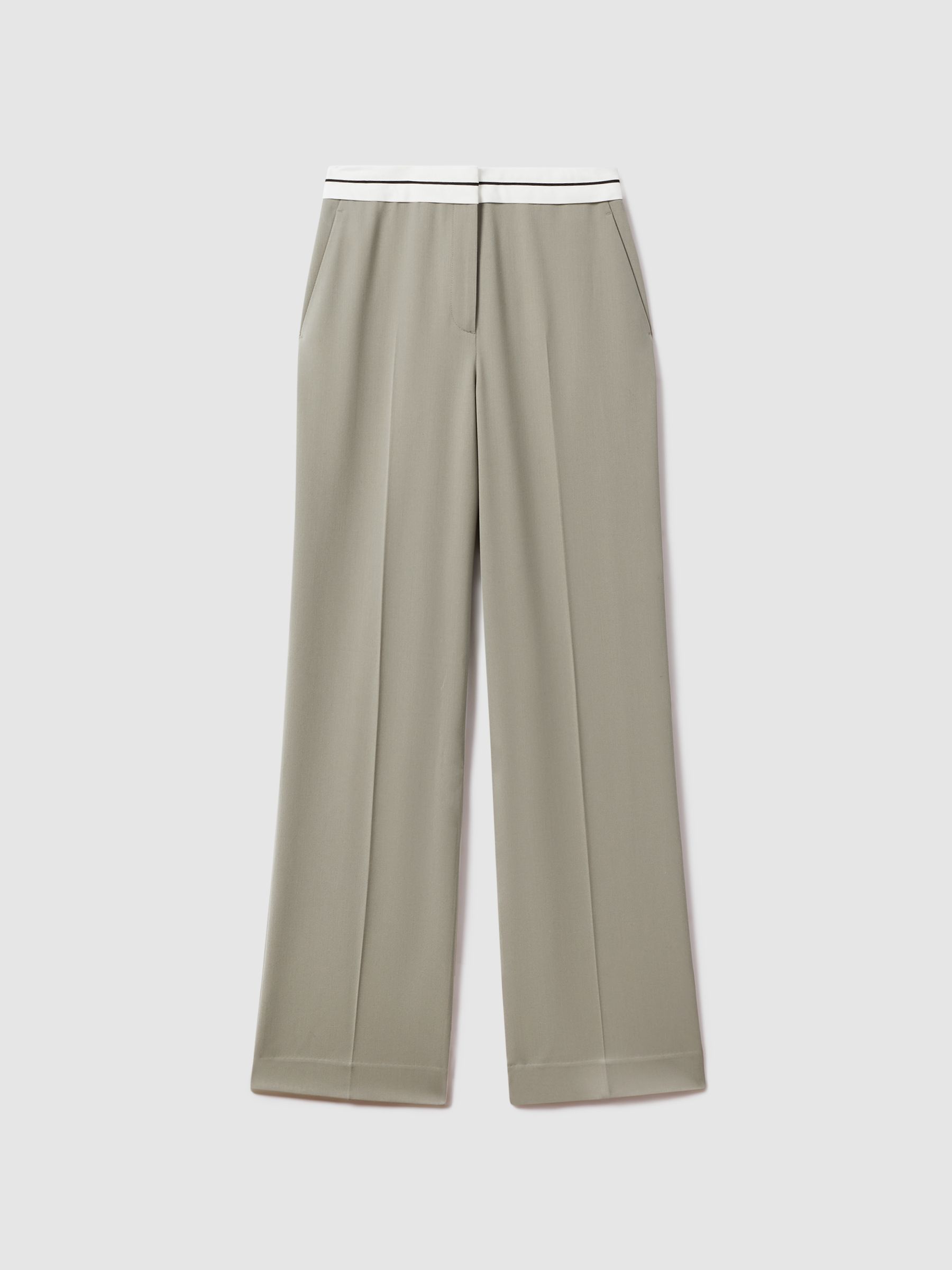 Contrast Waistband Wide Leg Suit Trousers in Green - Image 2 of 6