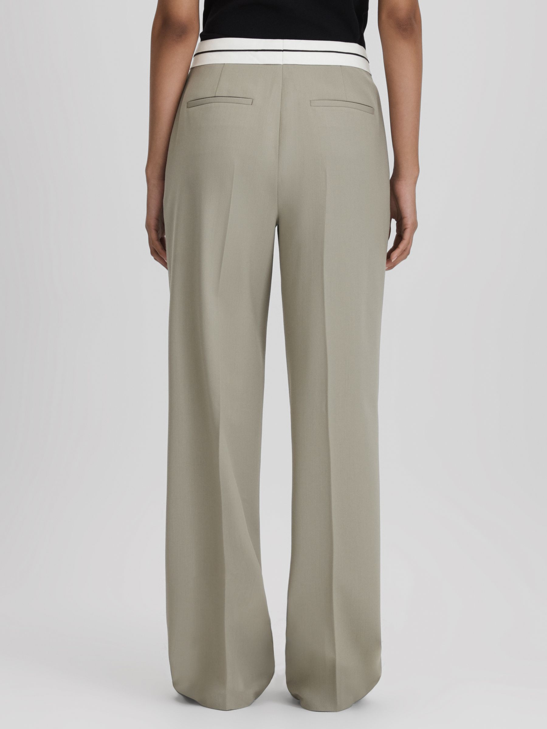 Contrast Waistband Wide Leg Suit Trousers in Green - image 5