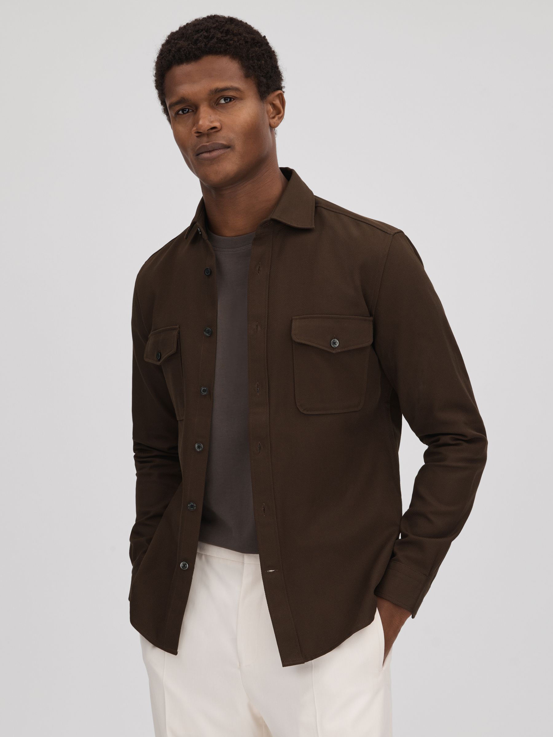 Cotton Canvas Overshirt in Chocolate - Image 1 of 7